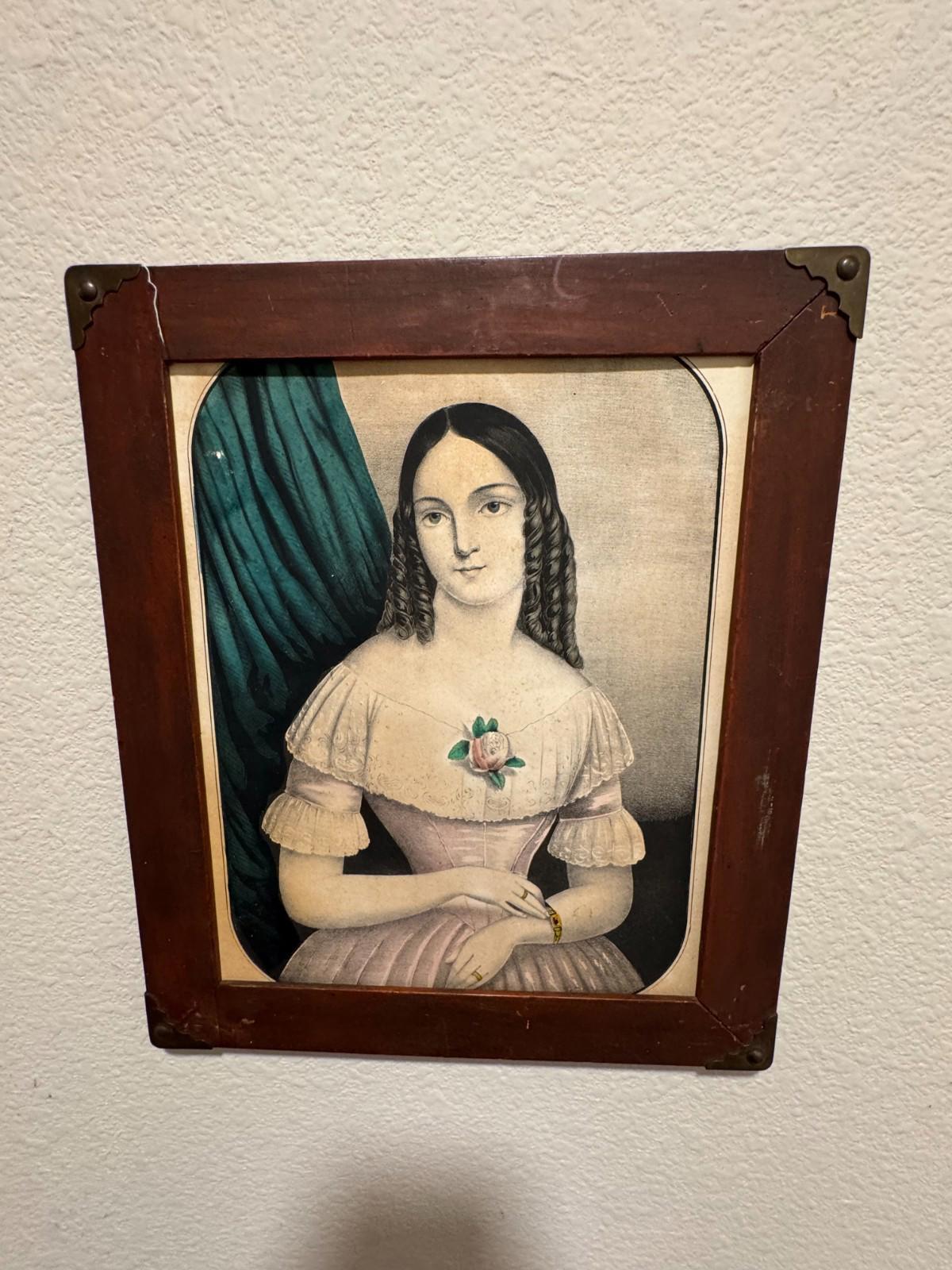 Antique Framed Victorian Lady Portrait Lithograph Chittenden