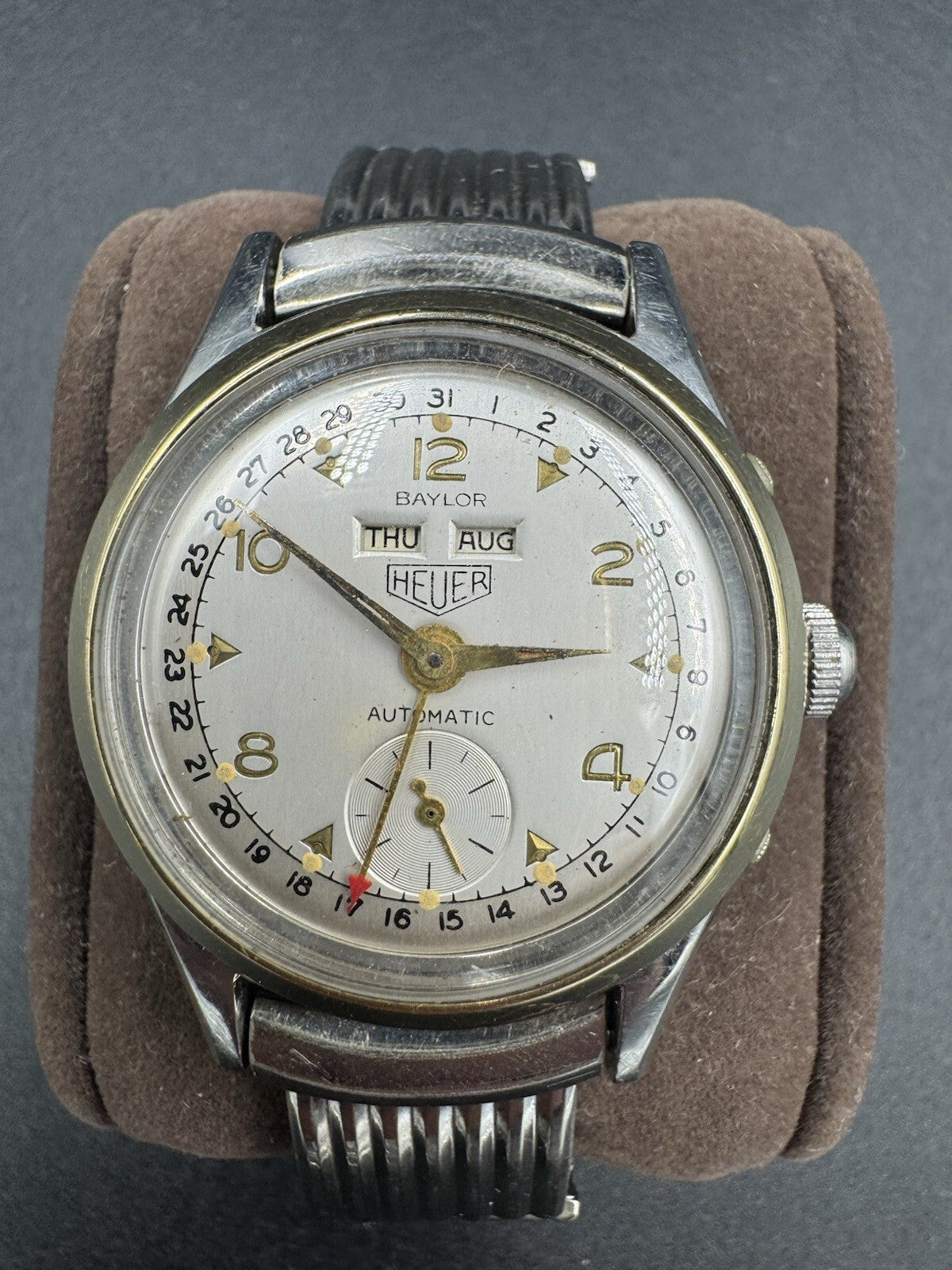 Antique Baylor Heuer Triple Date Bumper Automatic Watch 10K GF TOP CAPS Serviced