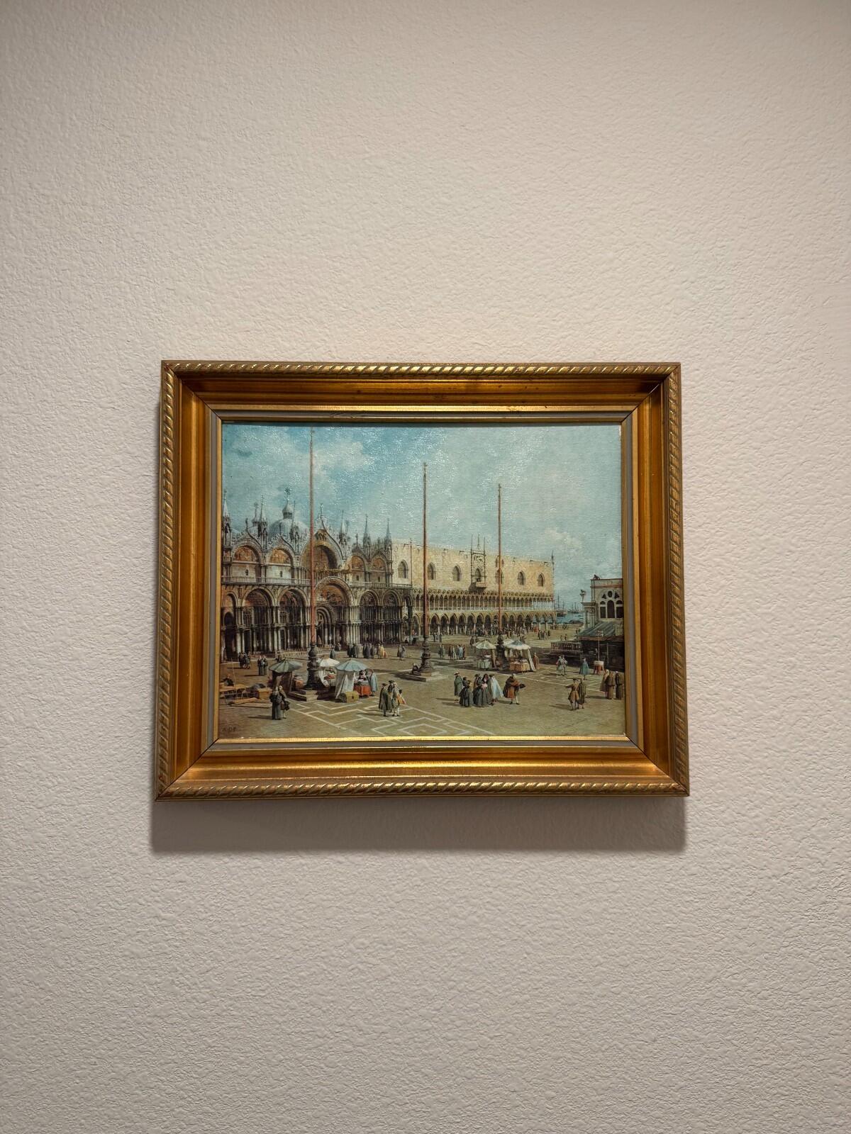Vintage Framed Canaletto Reproduction Print Piazza San Marco Venice Great Condit