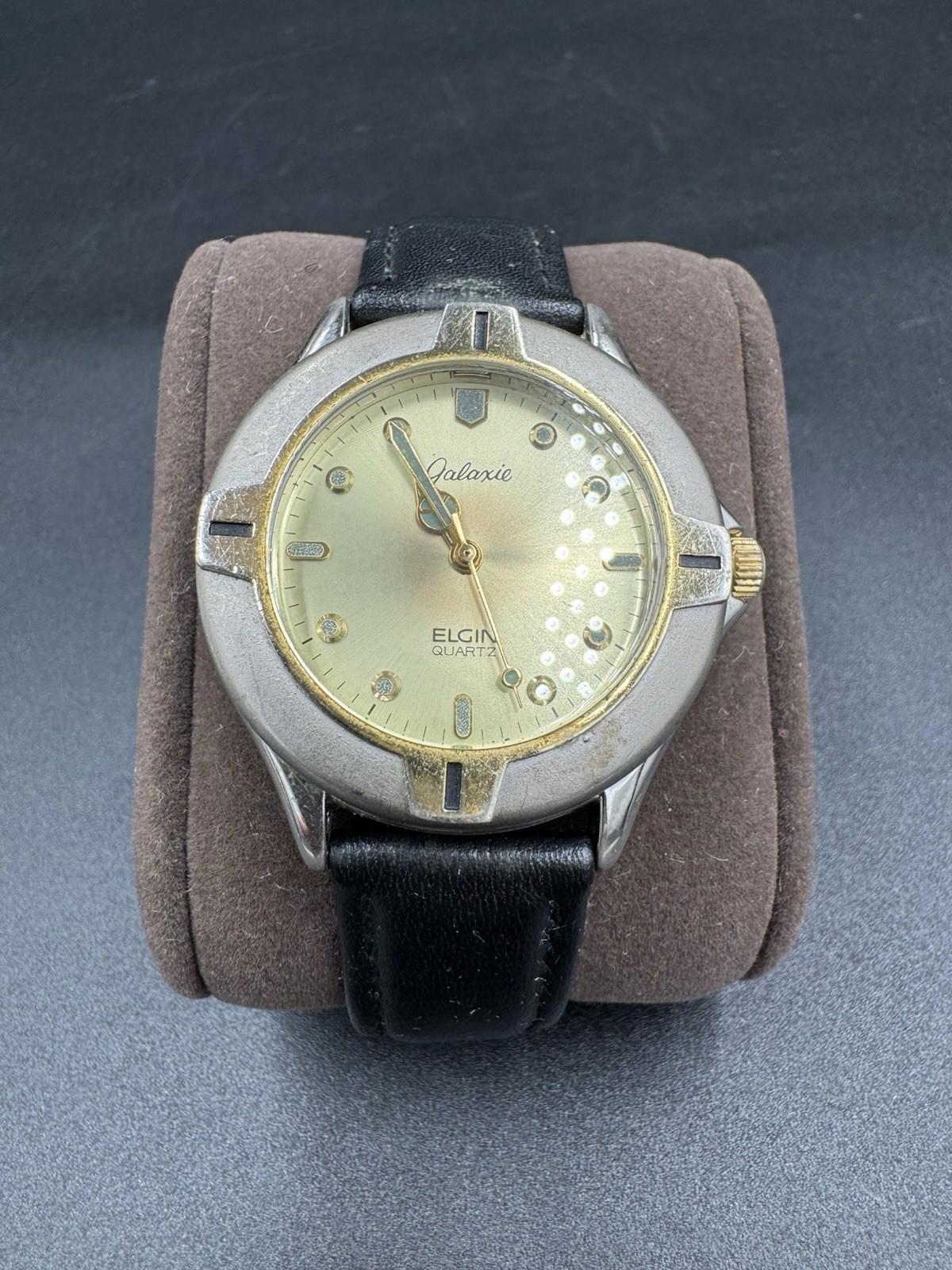 Vintage Galaxie by Elgin Quartz Two Tone Men's Wristwatch GE213 New Battery VG+