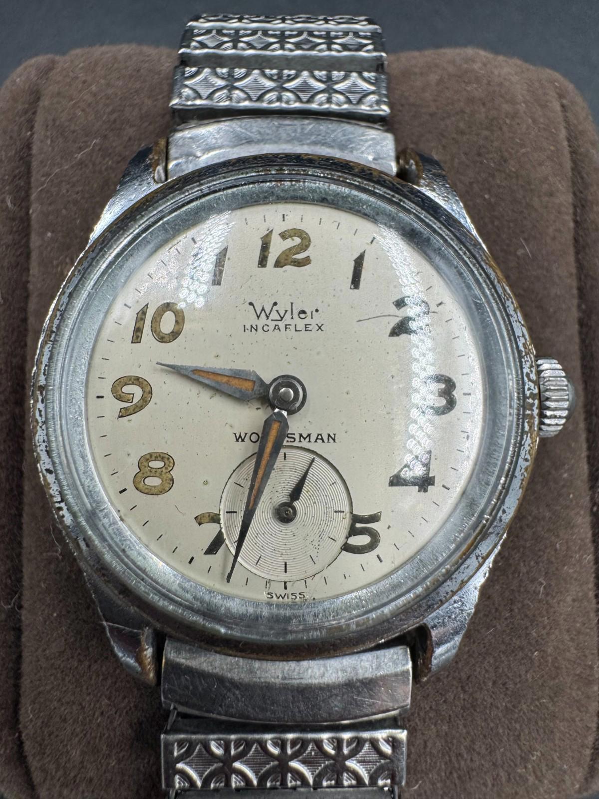 Vintage Wyler Incaflex Woodsman Swiss Manual Wind Sub-Seconds Watch - Rare Dial