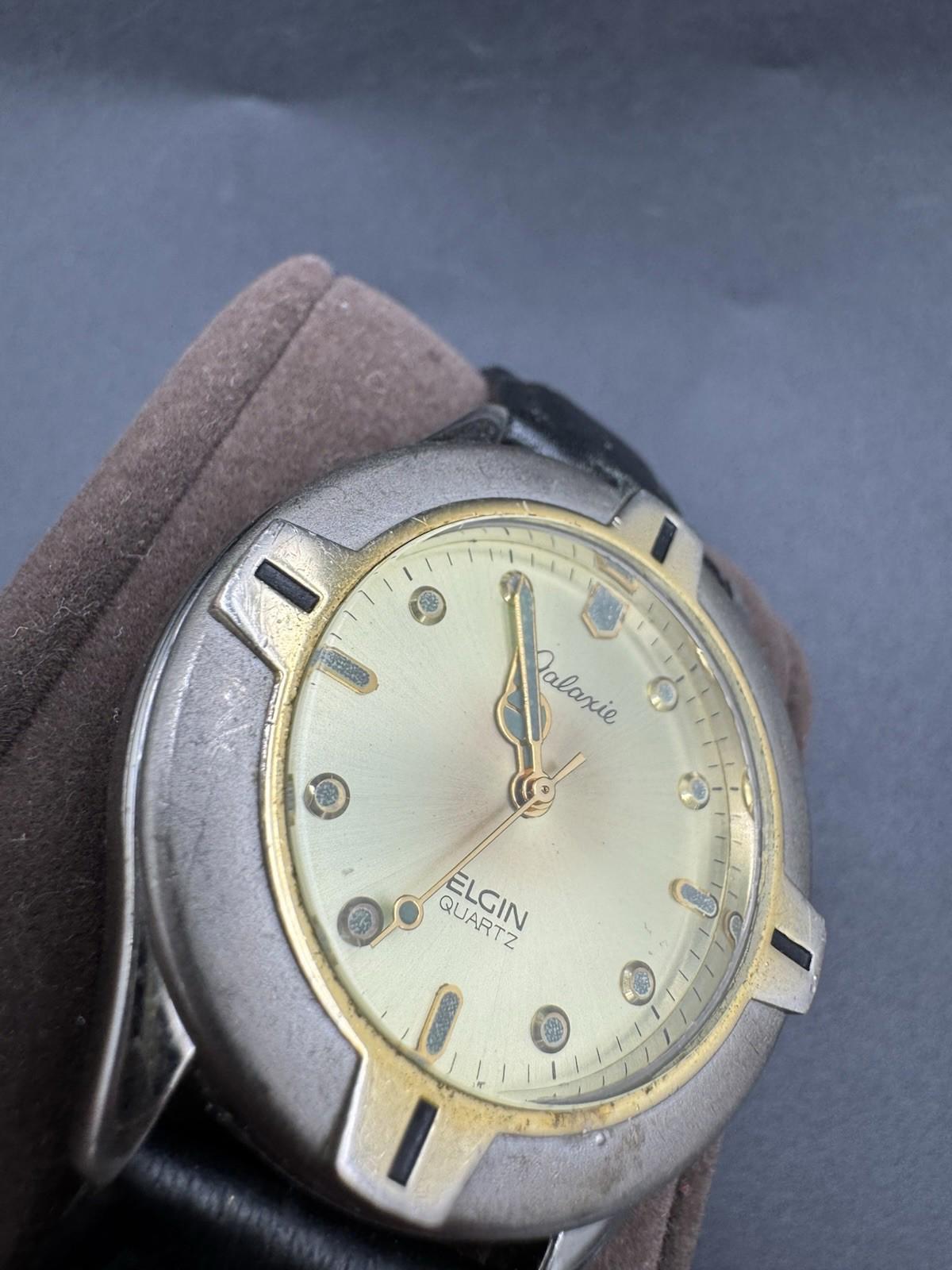 Vintage Galaxie by Elgin Quartz Two Tone Men's Wristwatch GE213 New Battery VG+