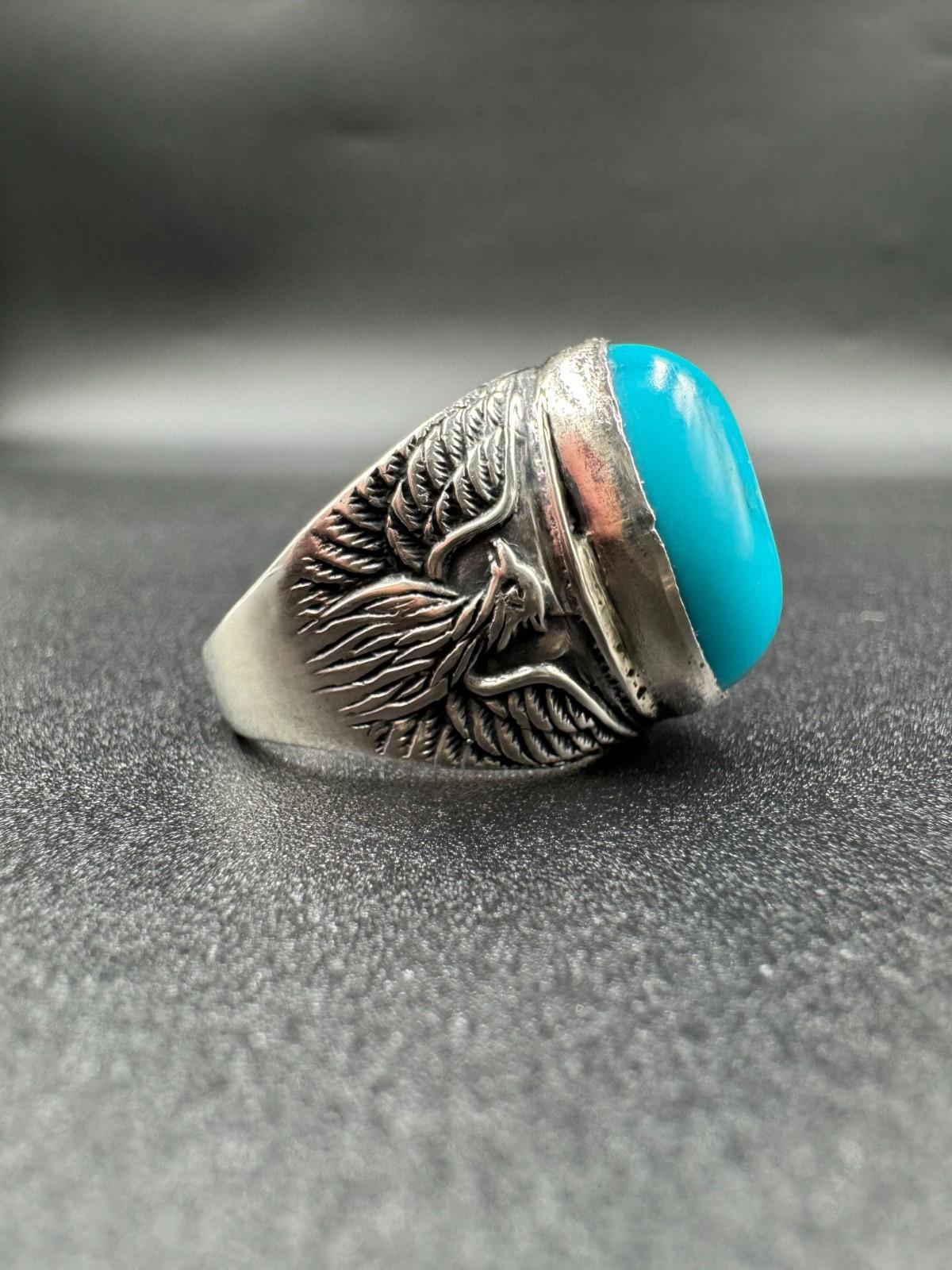 Vintage Navajo Turquoise Sterling Silver Ring Arthur J Williams Cabochon 12.69g