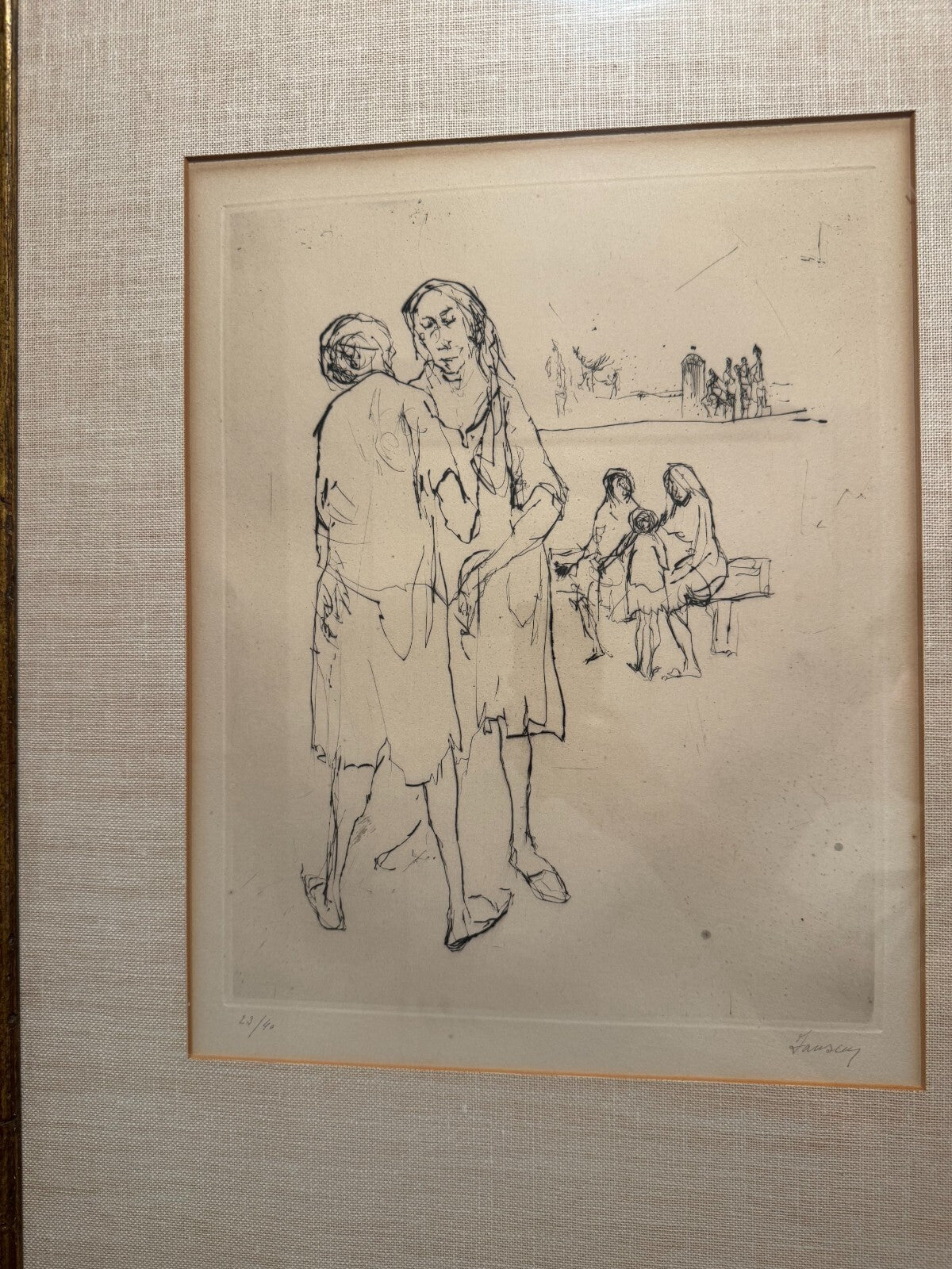 Fausey Limited Edition Etching 23/40 Women Figures Beach Scene Framed Good Condi