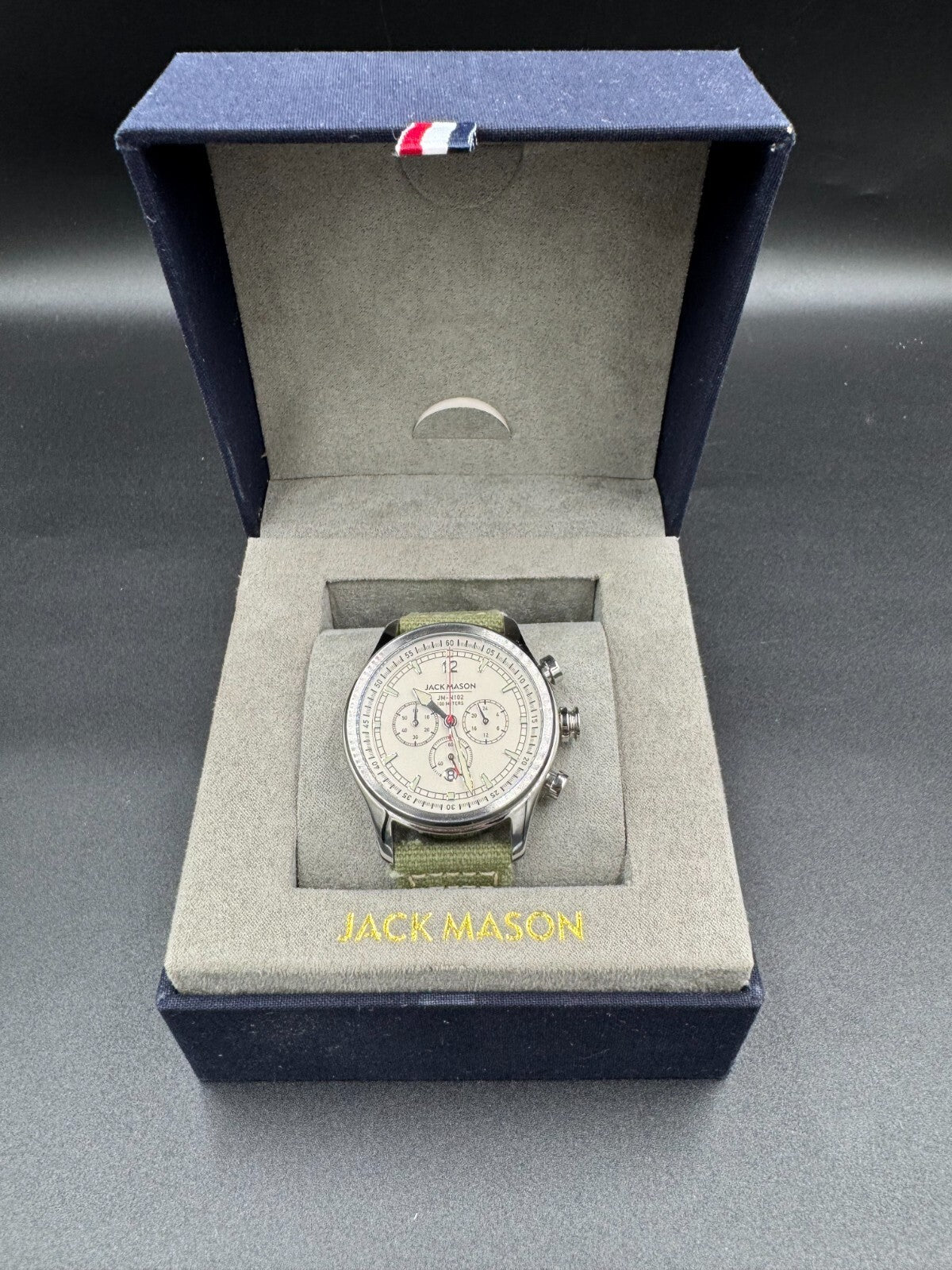 Jack Mason Chronograph Watch JM-N102-018 Stainless Steel Green Strap 100 Meters