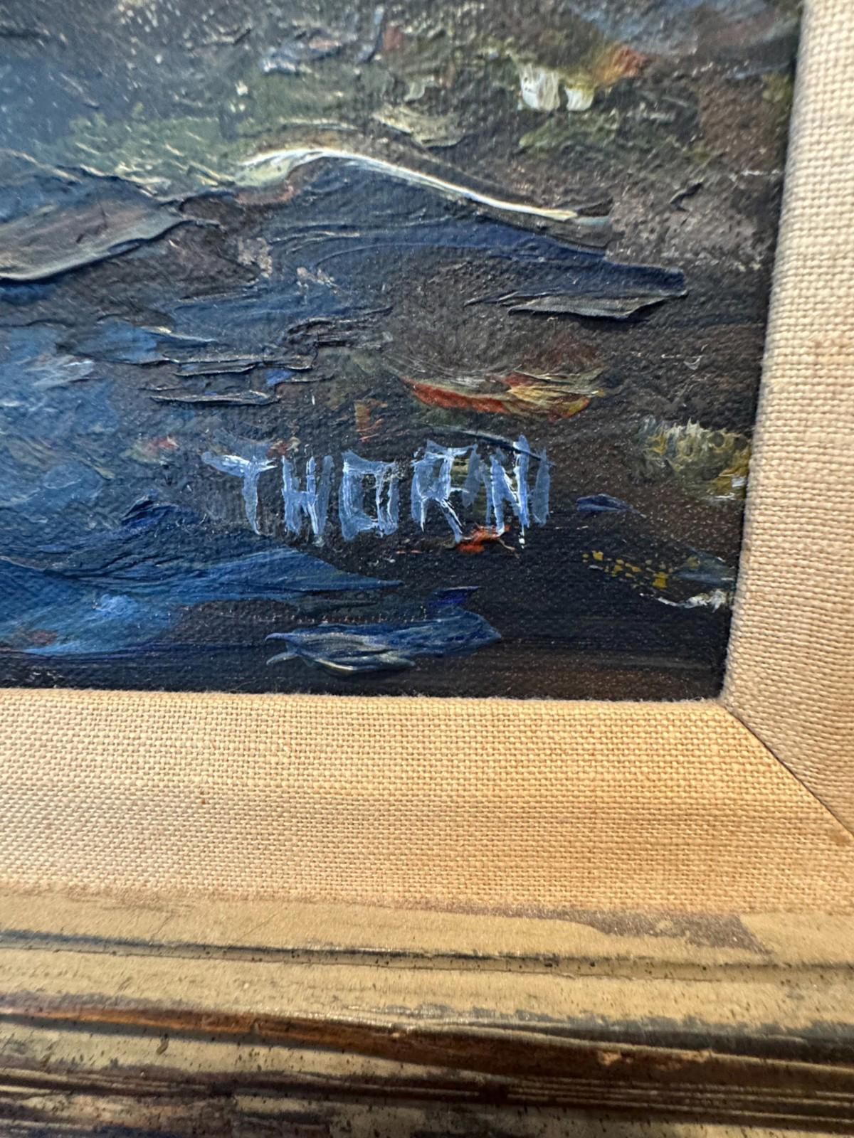 Vintage Framed Oil Painting Gnarled Olive Trees Landscape Signed Thorn 30x36 NM+