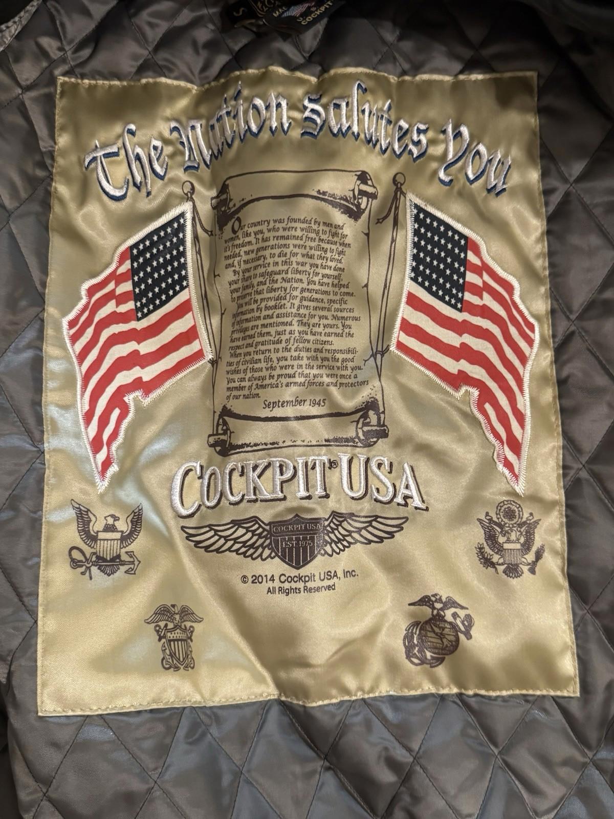 COCKPIT USA Type A-2 Air Force US Army DWG 30-1415 D Brown Leather Jacket Mens S