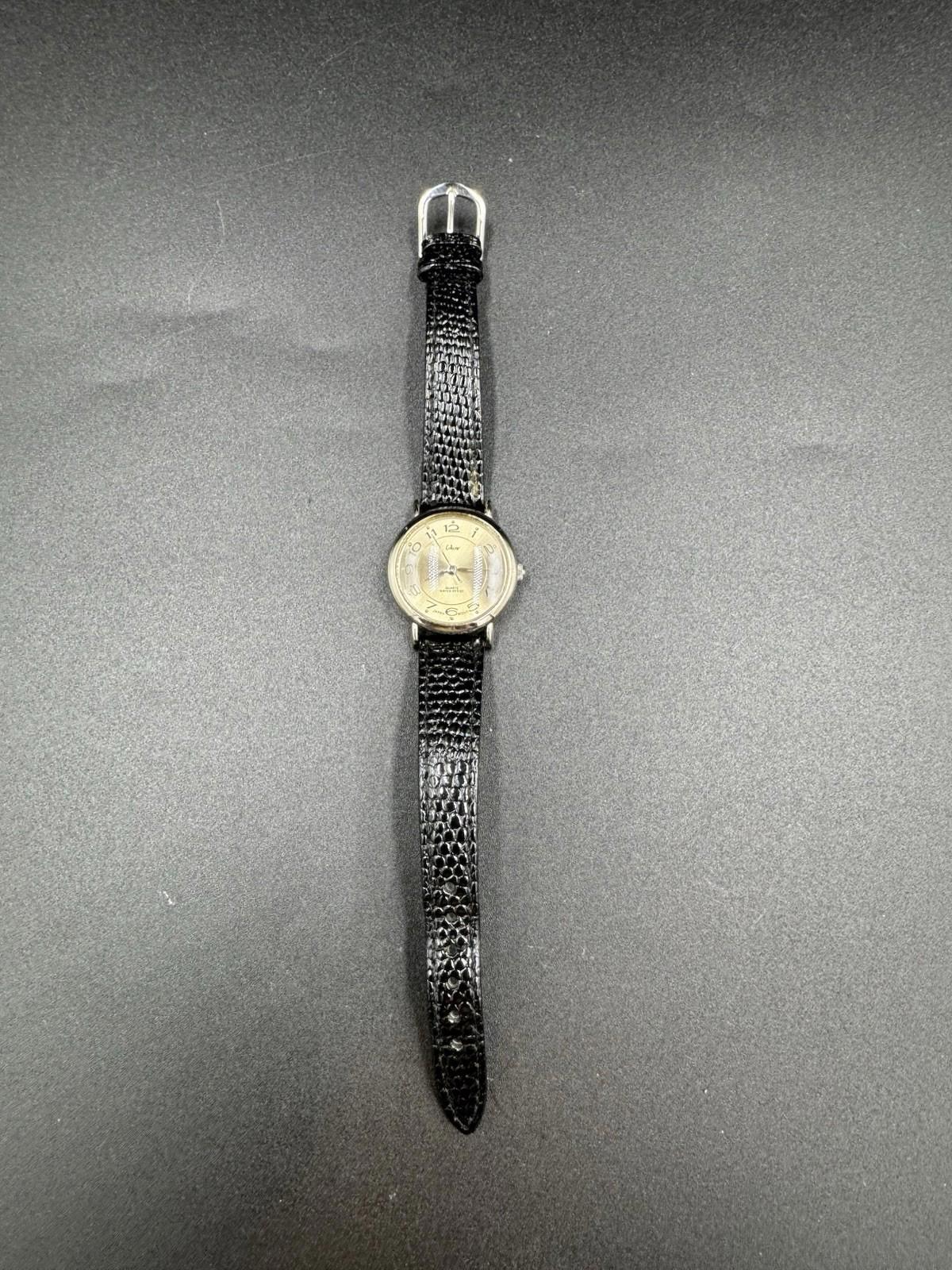 Vintage Collezio Ladies Quartz Watch Gold Dial Black Lizard Strap Japan Movement