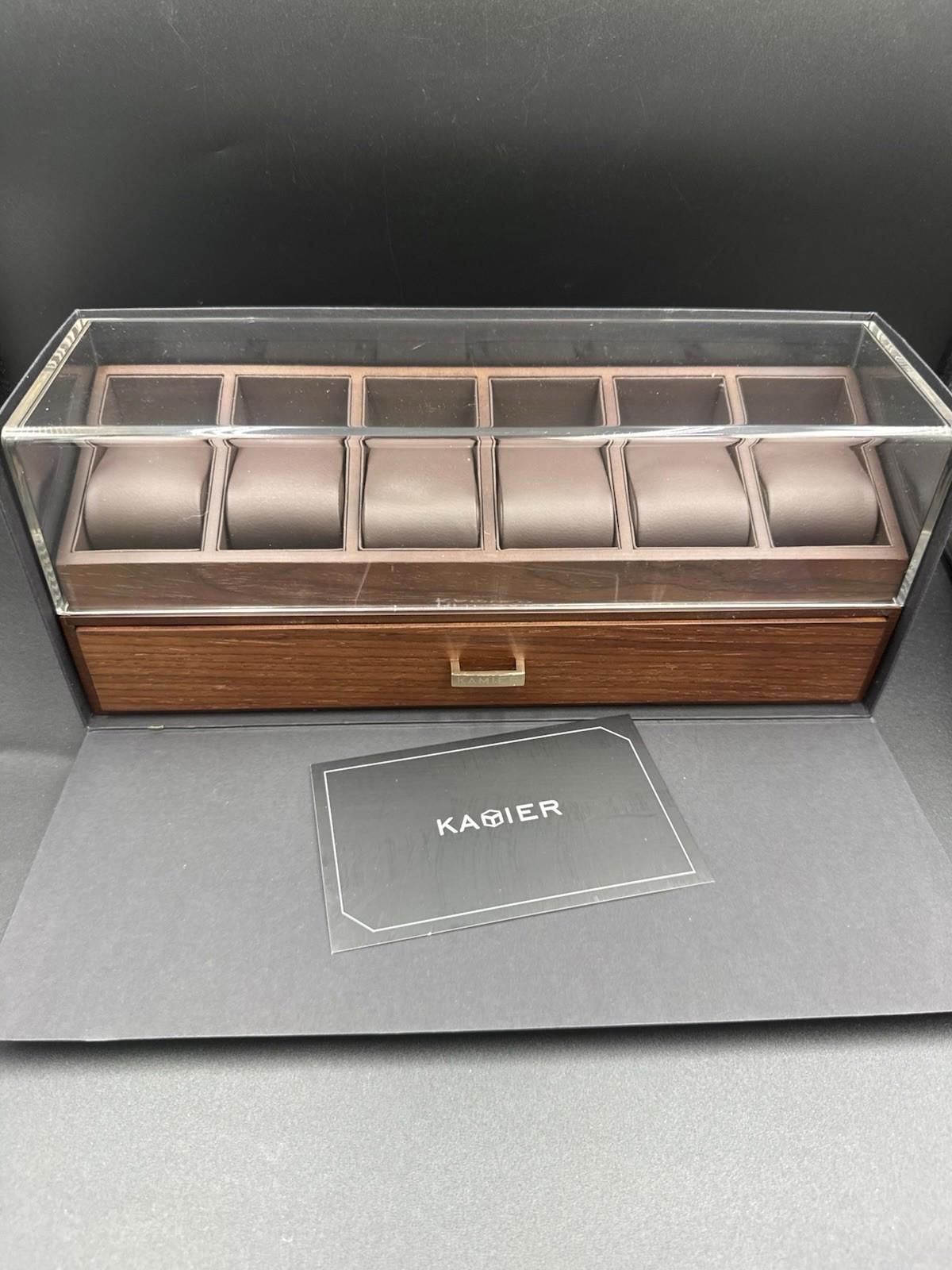 Kamier High End Wooden Watch Box w/ 6 Slots & Glass Lid 2-Layer Jewelry See Cond