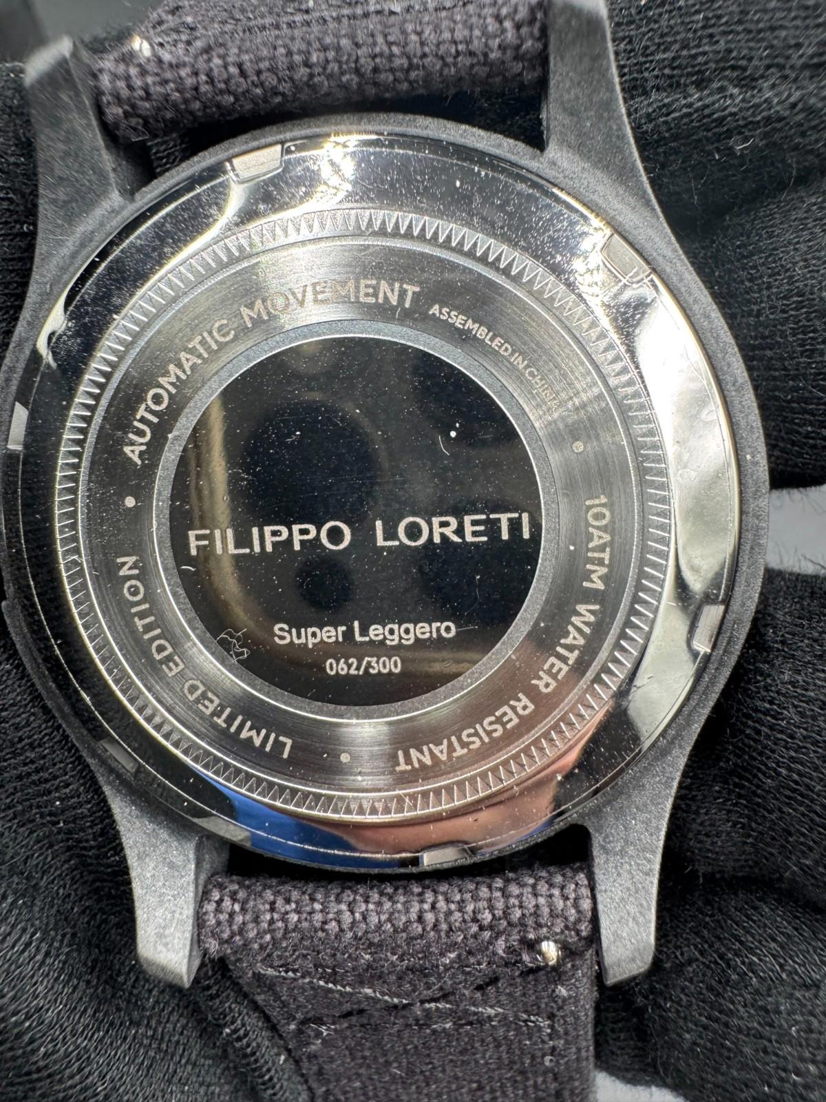 New Filippo Loreti Super Leggero Limited Edit. Auto Watch 62/300 Carbon Dial Box