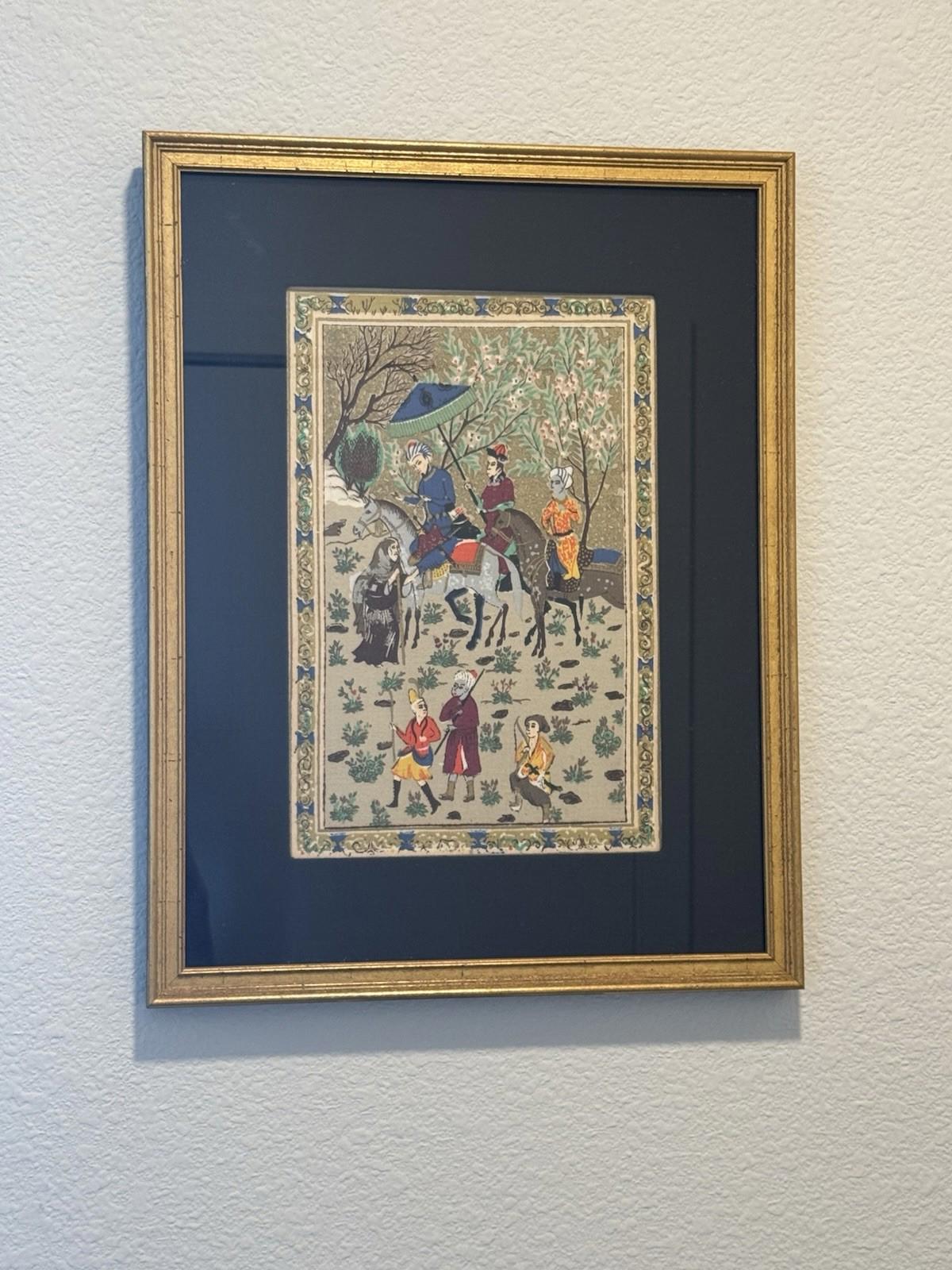 Persian Miniature Painting Royal Procession Tapestry Silk