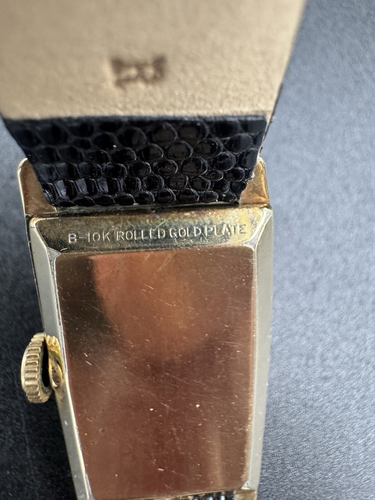 Vintage 1930s Bulova Tank Watch Black Dial Gold Numerals B-10K Rolled Gold Plate