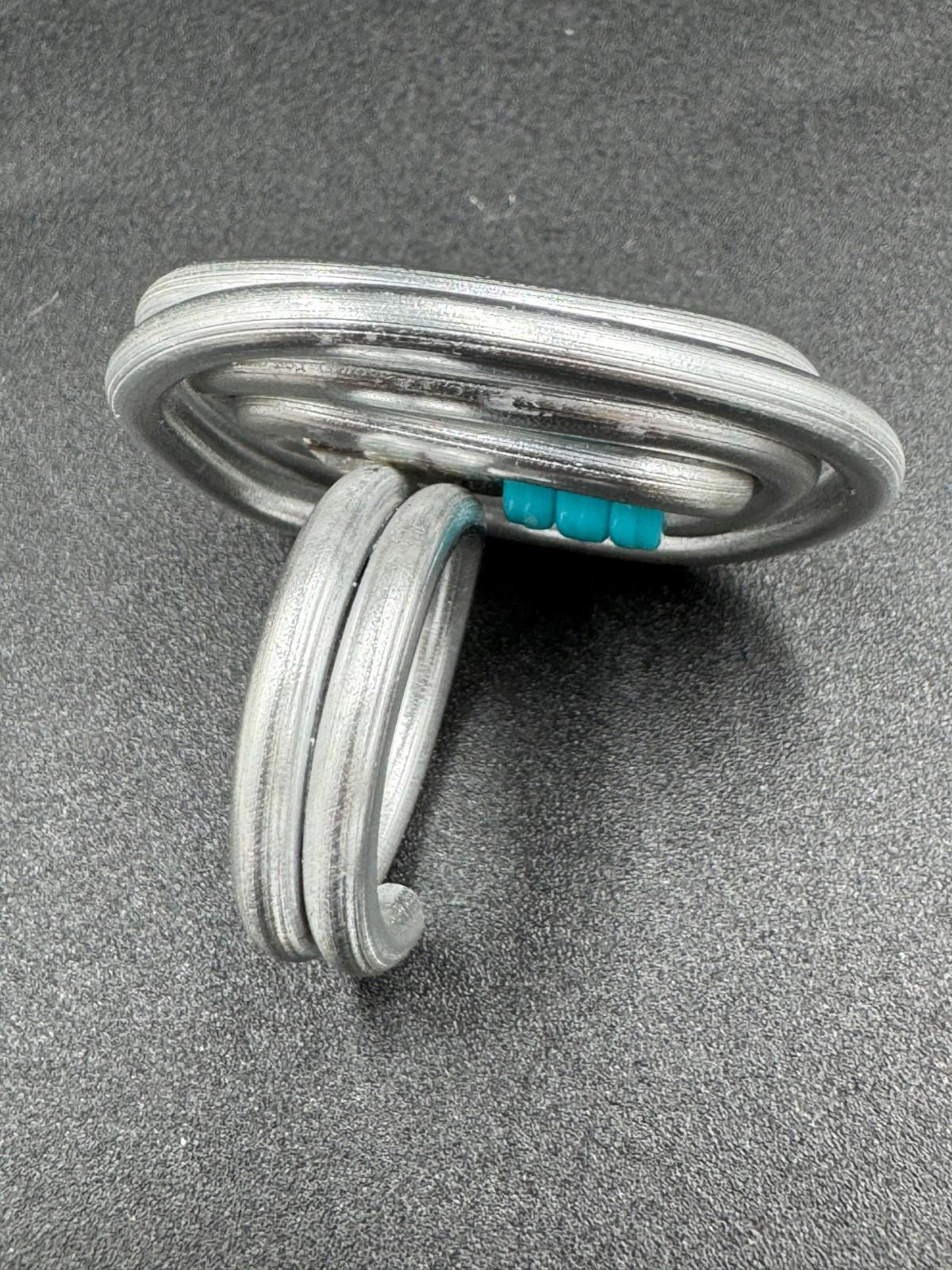 Handmade Bauhaus Inspired Aluminum Puzzle Ring Argentine Designer Teal Disc NM+