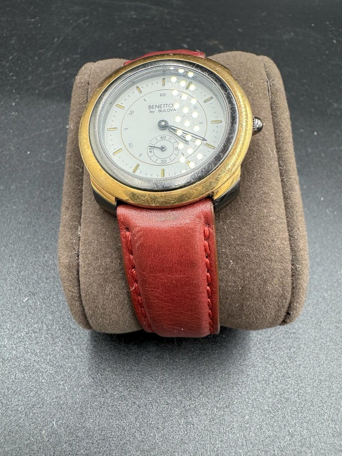 Vintage Benetton by Bulova Tachymeter Watch Red Velvet Strap 1990s Rare Collab G