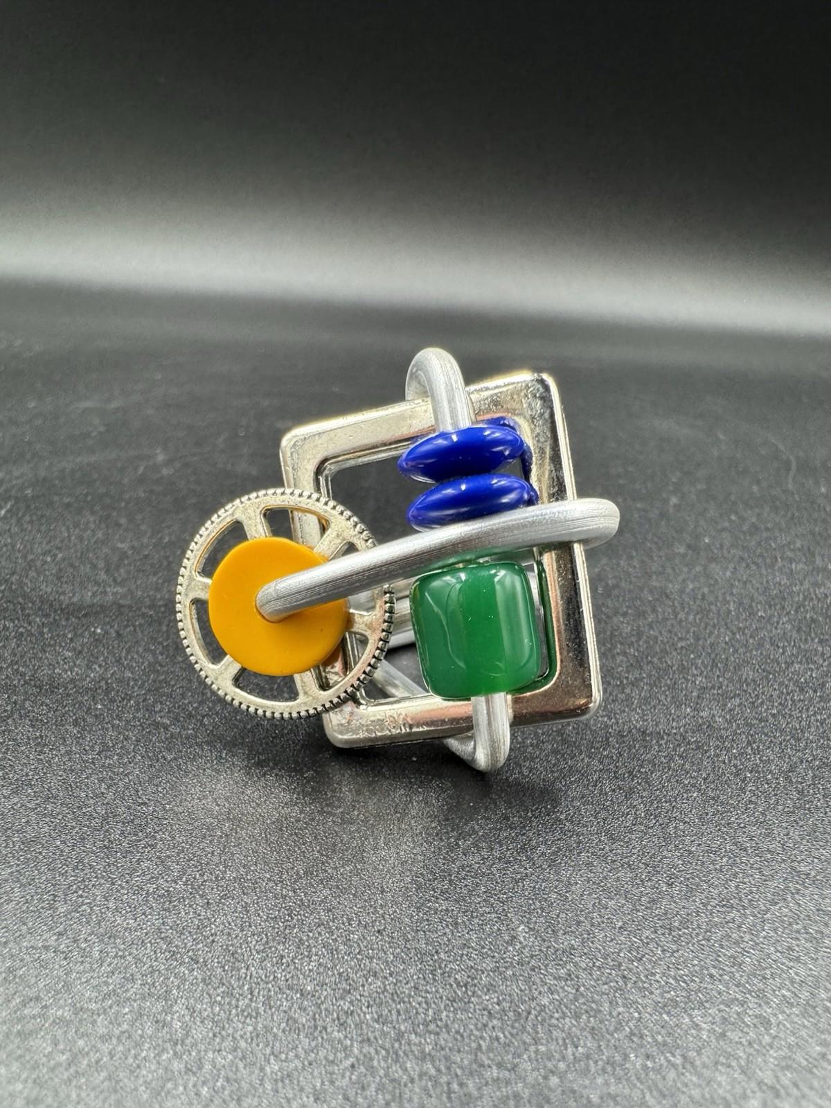 Handmade Bauhaus Inspired Aluminum Puzzle Ring Argentine Designer Multi Color NM