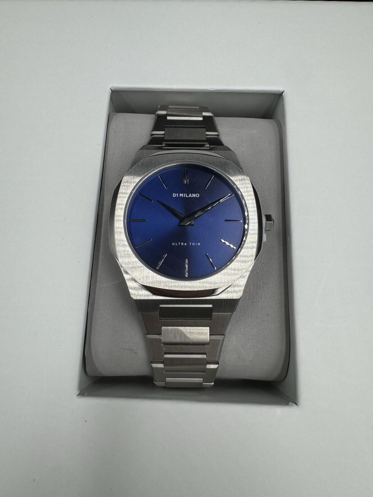 D1 Milano Ocean Blue Ultra Thin Silver Bracelet Watch 38mm Brand New Sealed Box