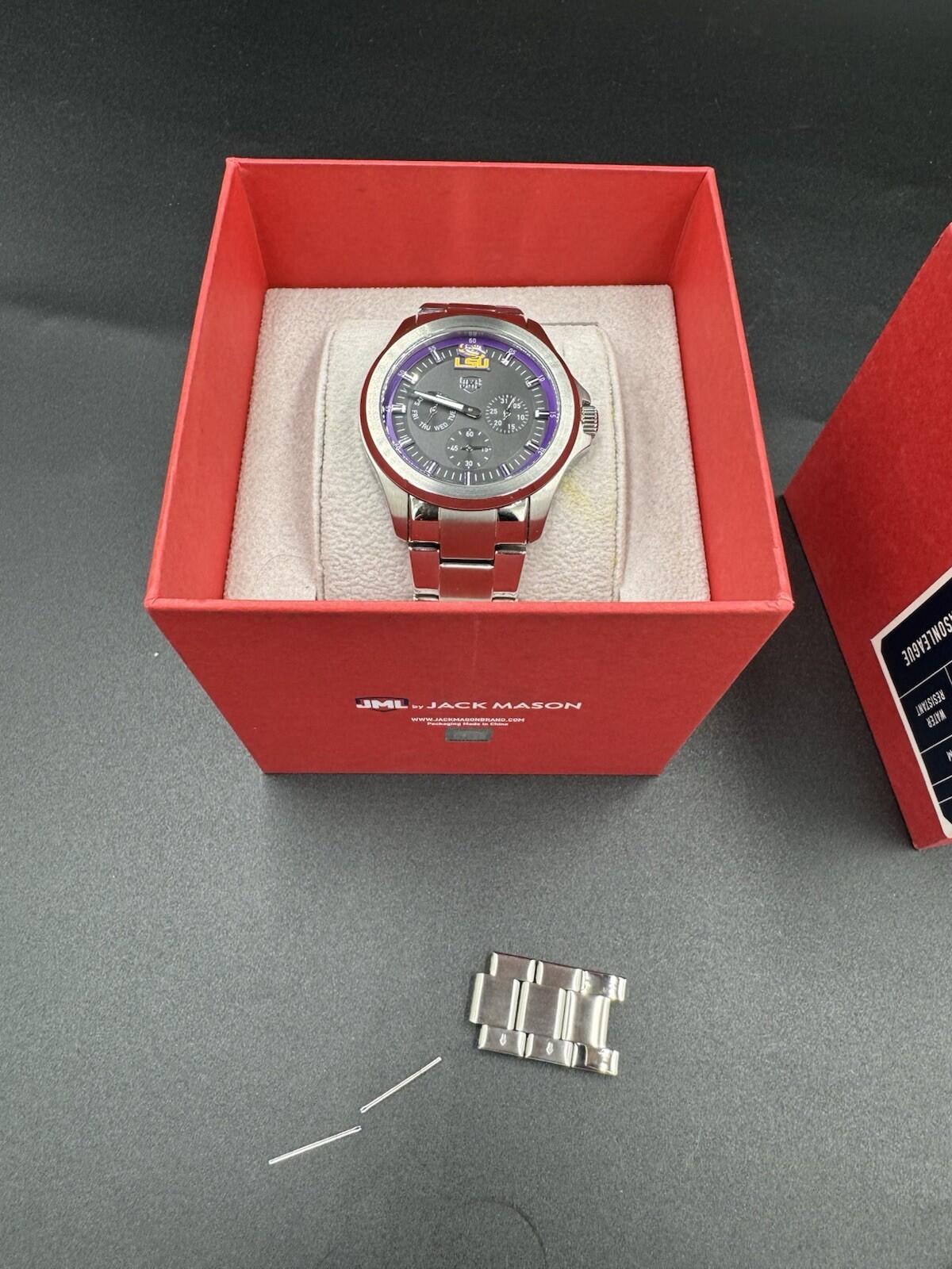 Jack Mason LSU Tigers Chronograph Watch Purple Dial Stainless Steel Original Box