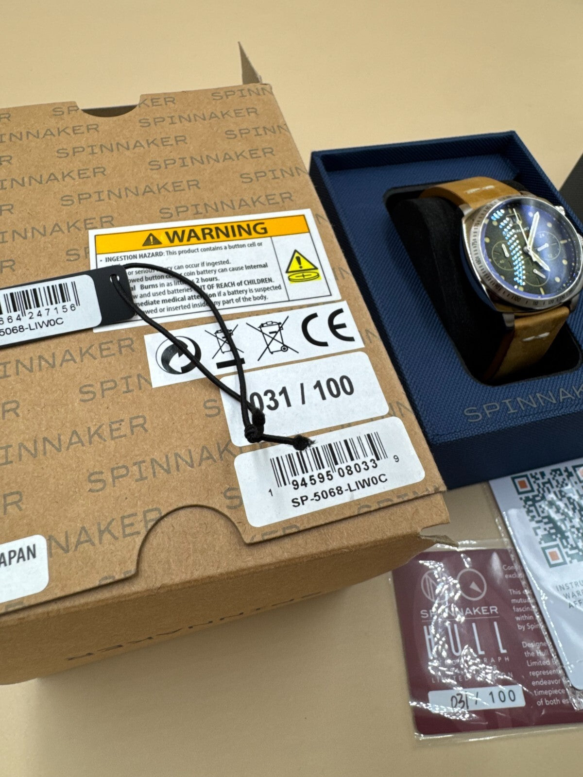 Spinnaker Hull SP-5068-01 Mens Chronograph 42mm Watch Brown Dial Limited Edition