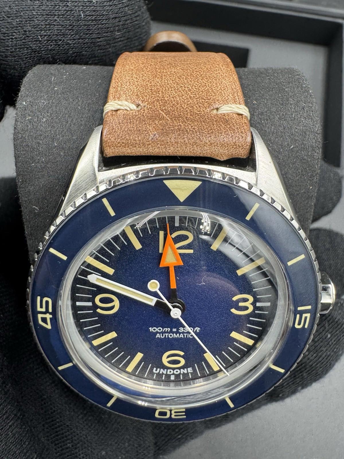 Undone Basecamp Classic Vintage Automatic Steel Blue Skin Men's Watch Brand New