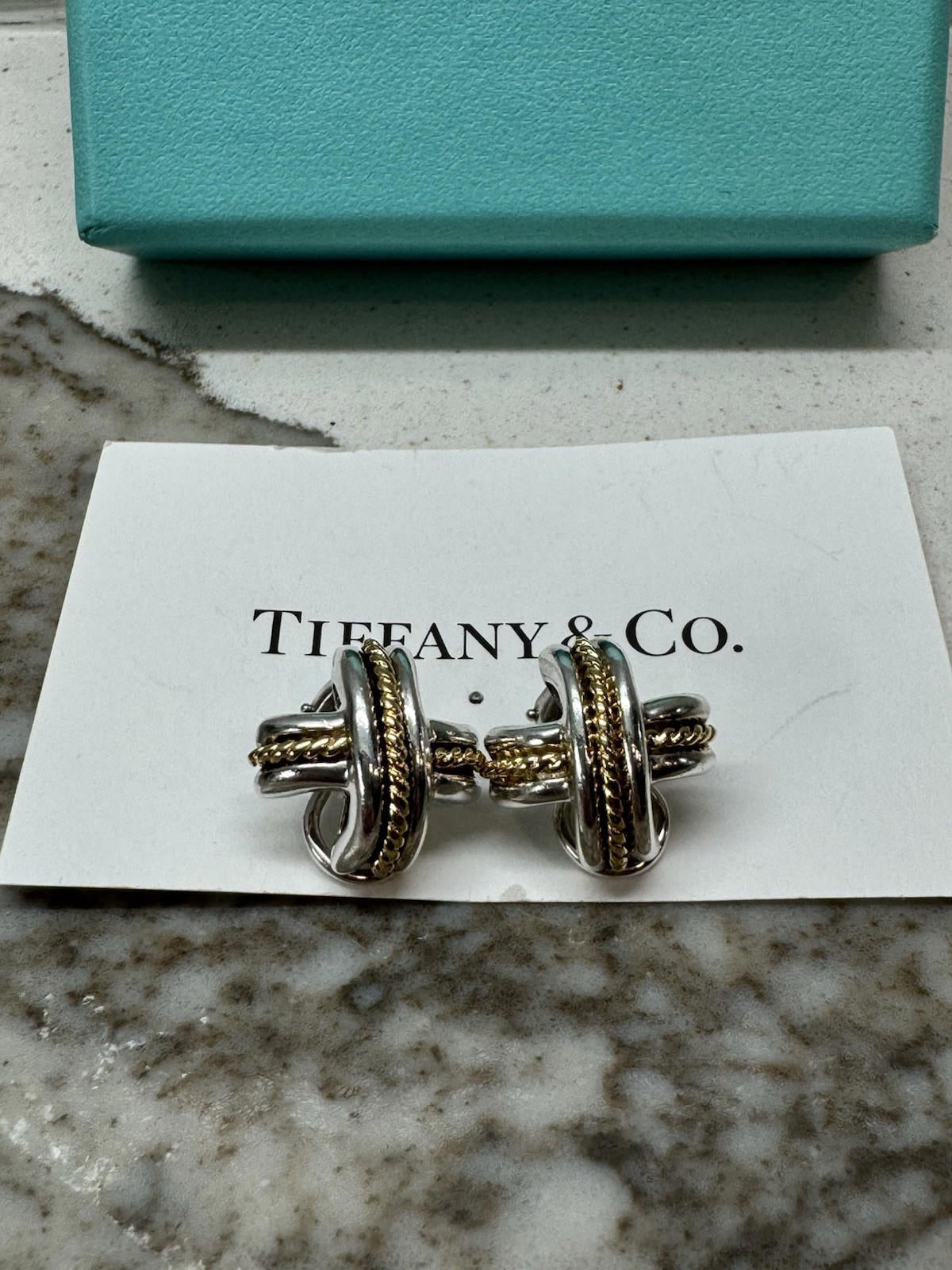 Tiffany & Co. Gold Rope Silver Signature X Clip-on Earrings
