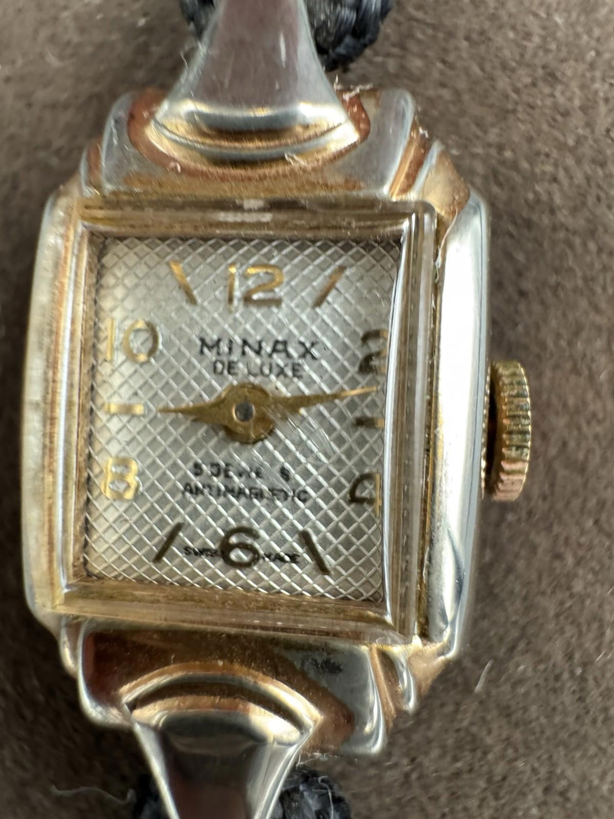 Vintage Minax De Luxe 5 Jewel Automatic Antimagnetic Ladies Watch Needs Service