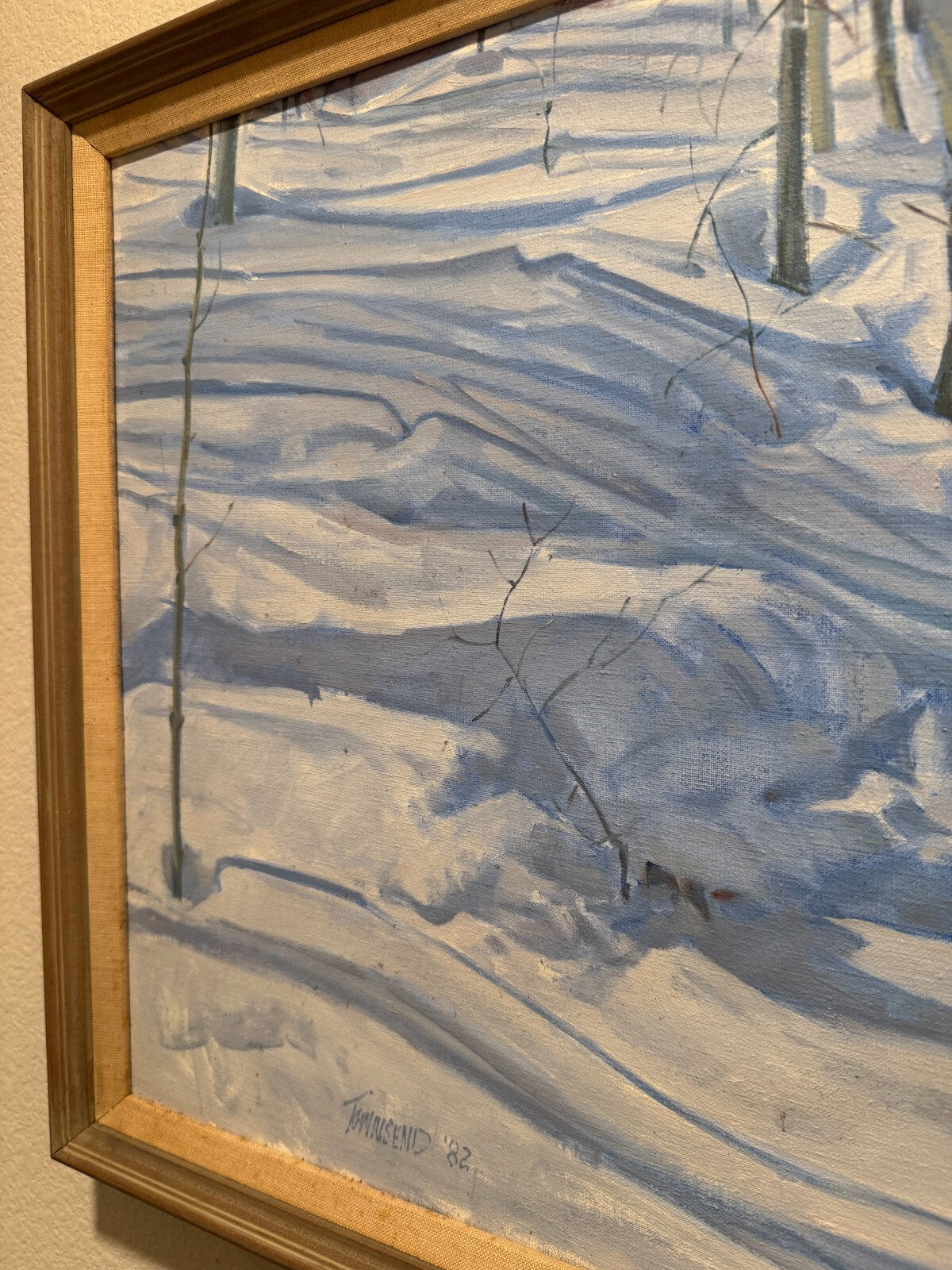 Townsend 1982 Oil Painting Winter Forest Snow Landscape Signed Canvas - Very Goo