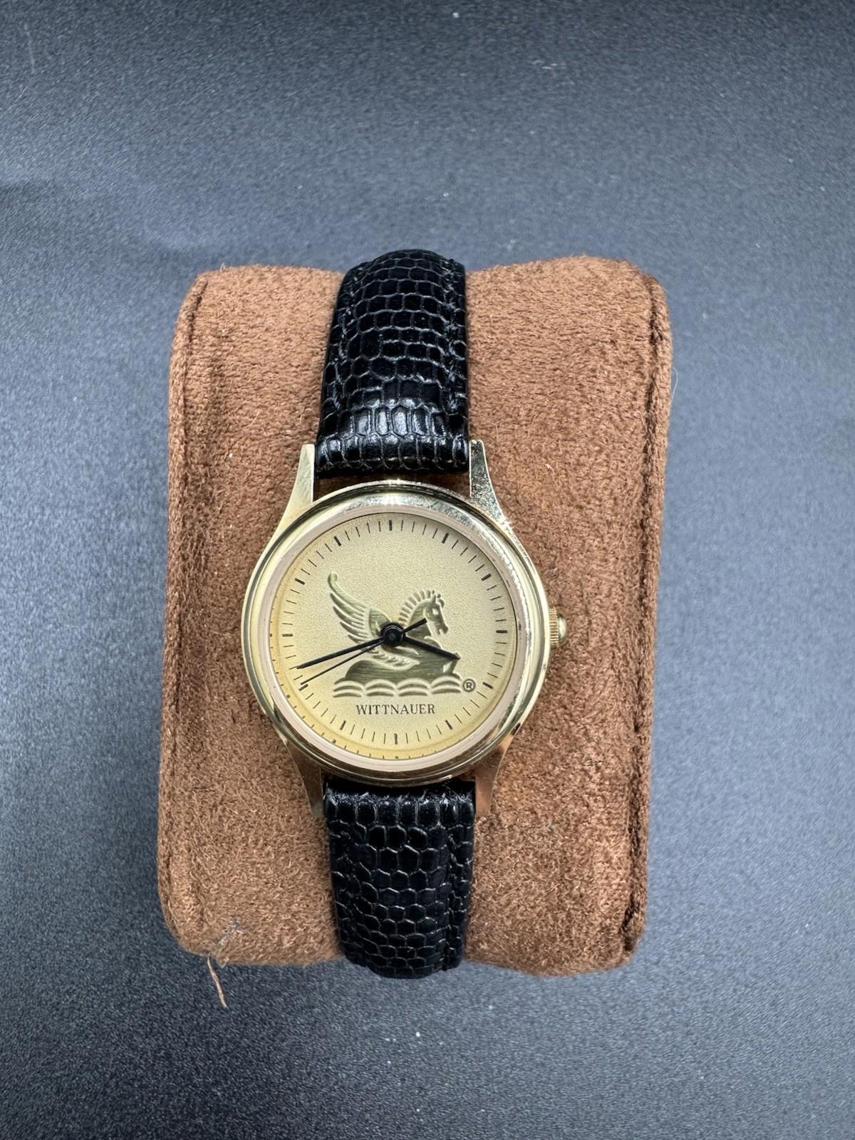 Vintage Wittnauer Watch Womens 24mm Gold Tone Pegasus Leather Band New Battery G