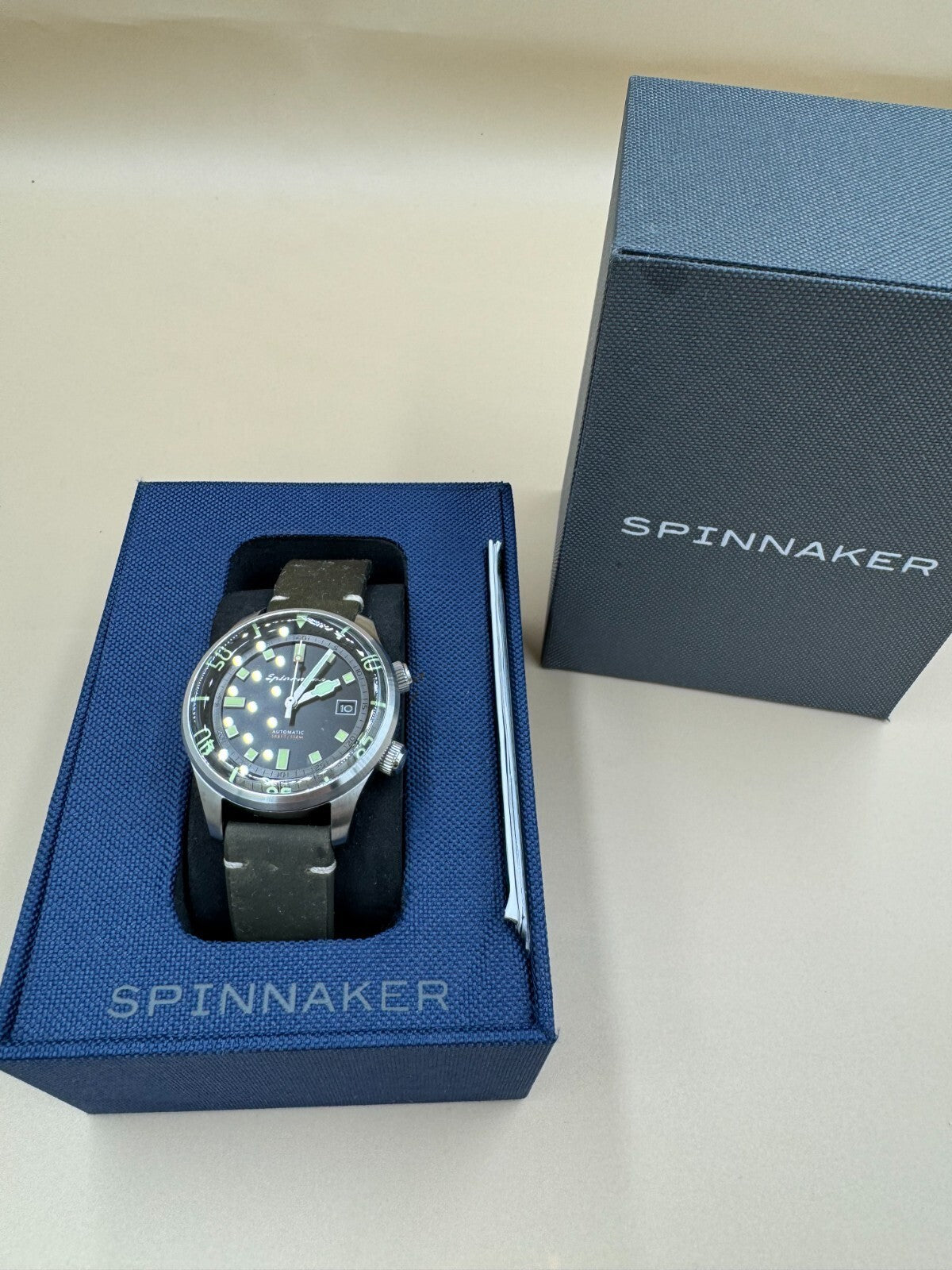 Spinnaker Bradner SP‑5057 Men’s Diver Watch Ink Black Automatic Leather Box Exce