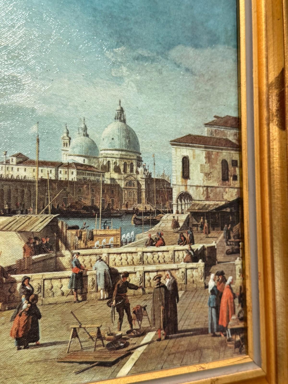 Vintage Framed Canaletto Reproduction Print The Quay of the Piazzetta Venice VG+