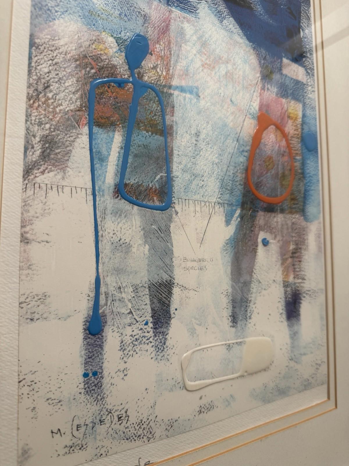 Signed Mario Cespedes Abstract Mixed Media Framed Original