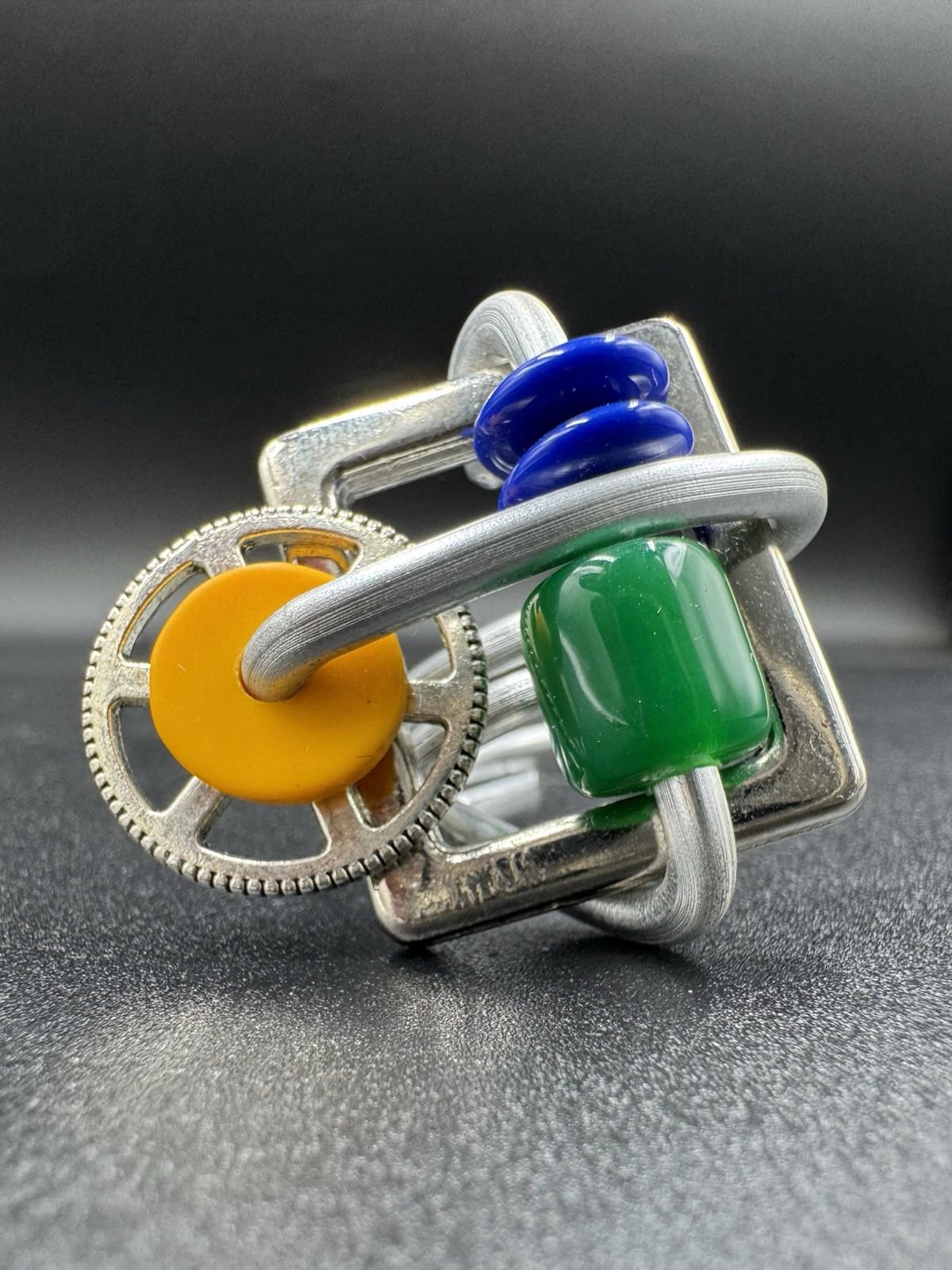 Handmade Bauhaus Inspired Aluminum Puzzle Ring Argentine Designer Multi Color NM