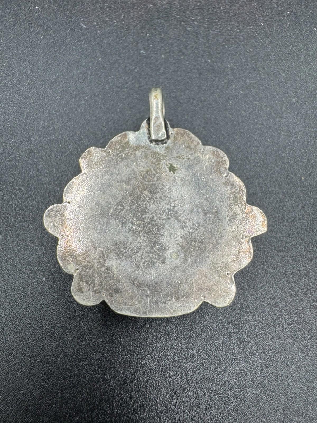 Vintage Navajo Turquoise Pendant Sterling Silver Spiderweb Matrix Heart Shape 22
