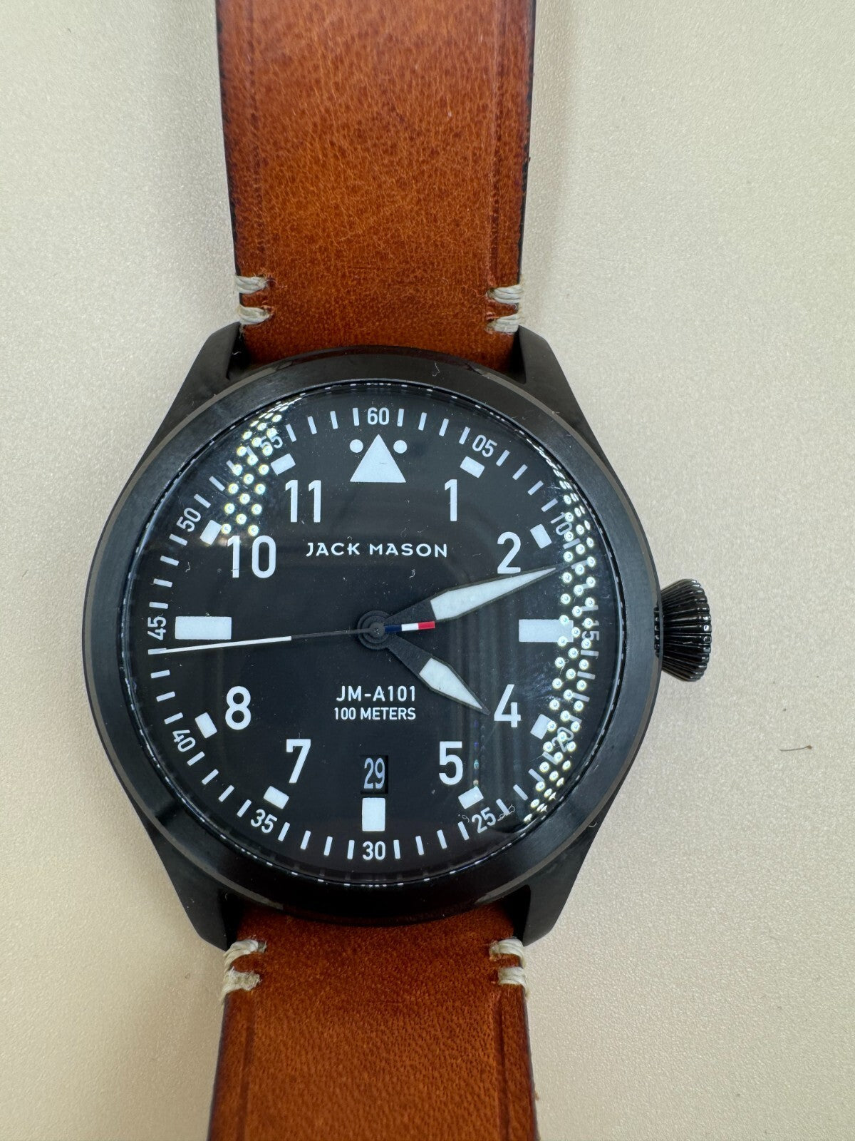 Jack Mason JM-A101-005 Aviation Black PVD Pilot Watch Leather Strap 42mm - Rare