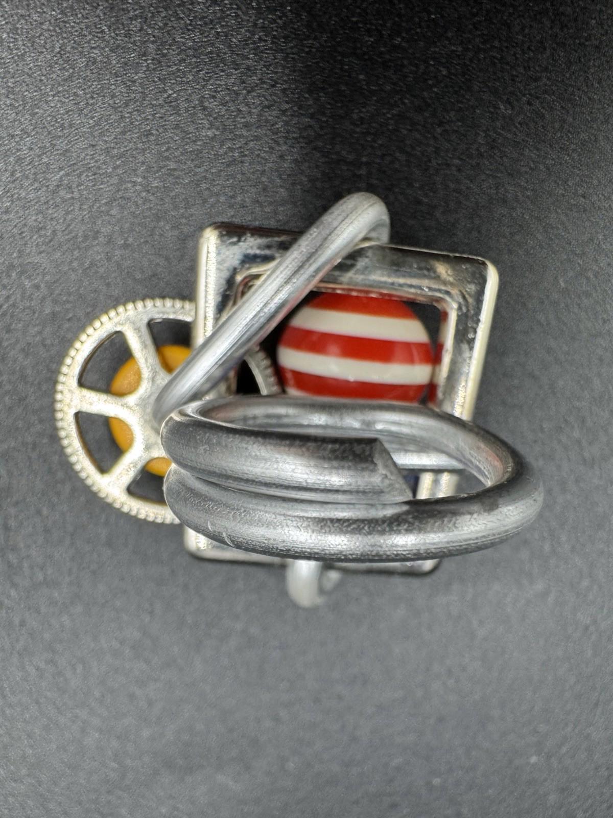 Handmade Bauhaus Inspired Aluminum Puzzle Ring Argentine Designer Striped Bead M