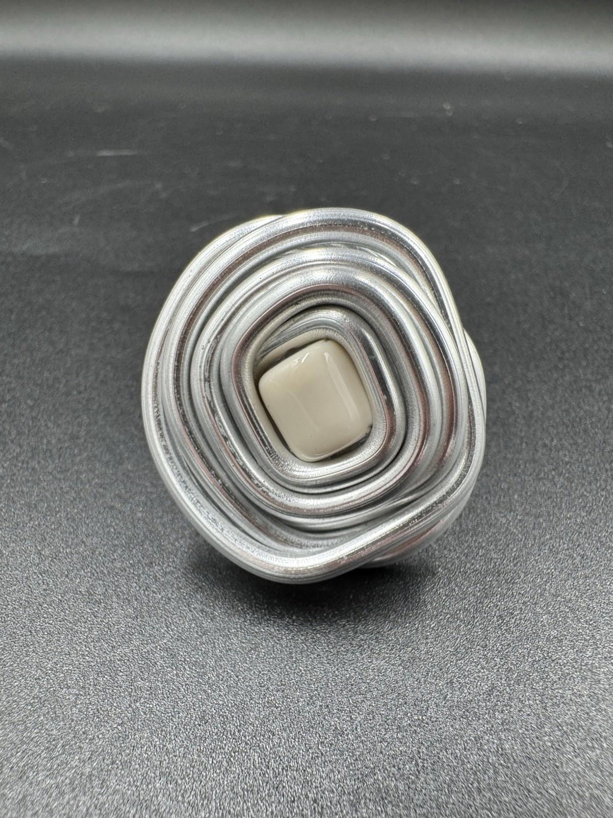 Handmade Bauhaus Inspired Aluminum Puzzle Ring Argentine Designer Beige Square M