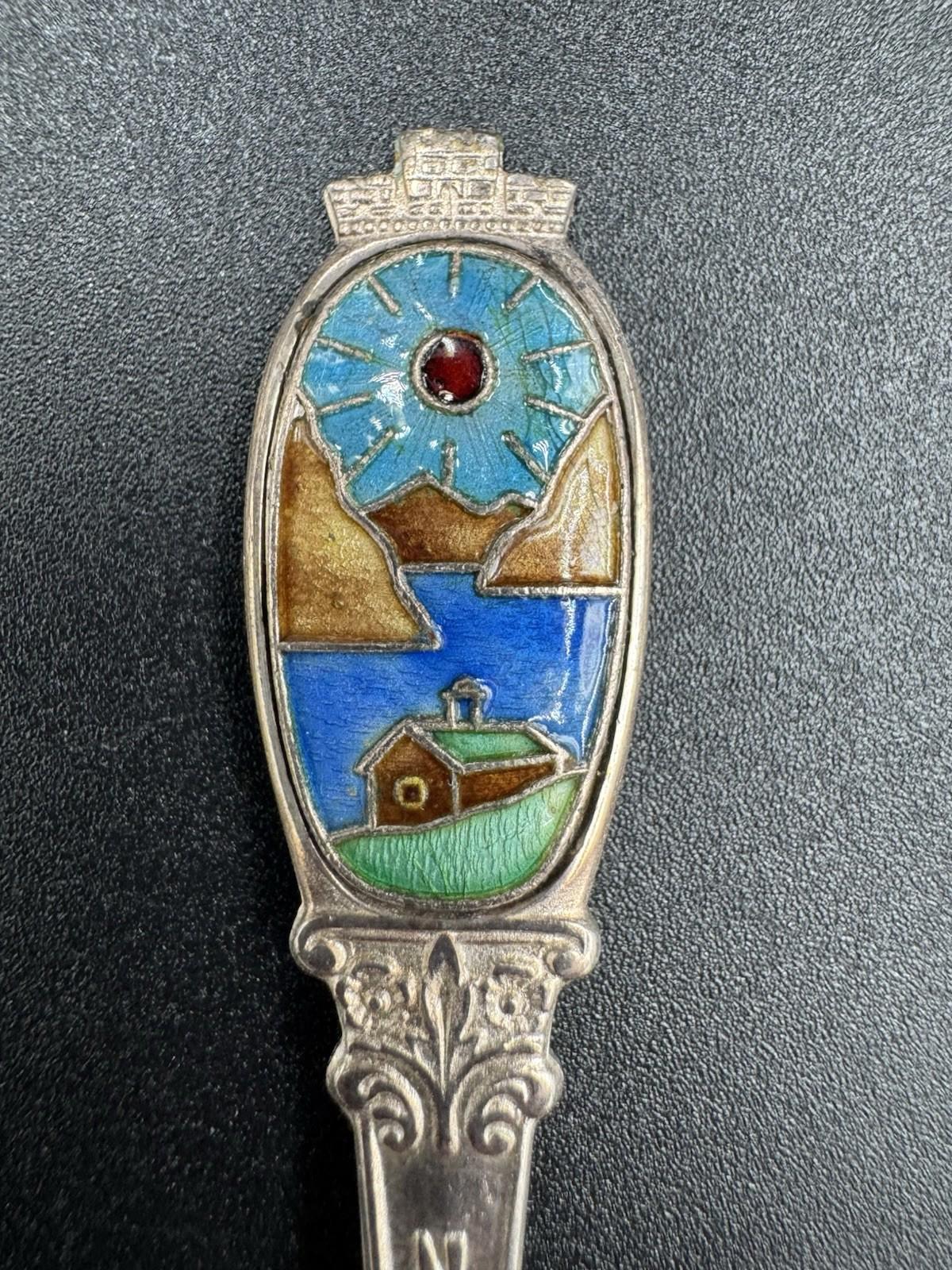 Vintage Norge Norwegian Enamel Souvenir Spoon Silver Plated