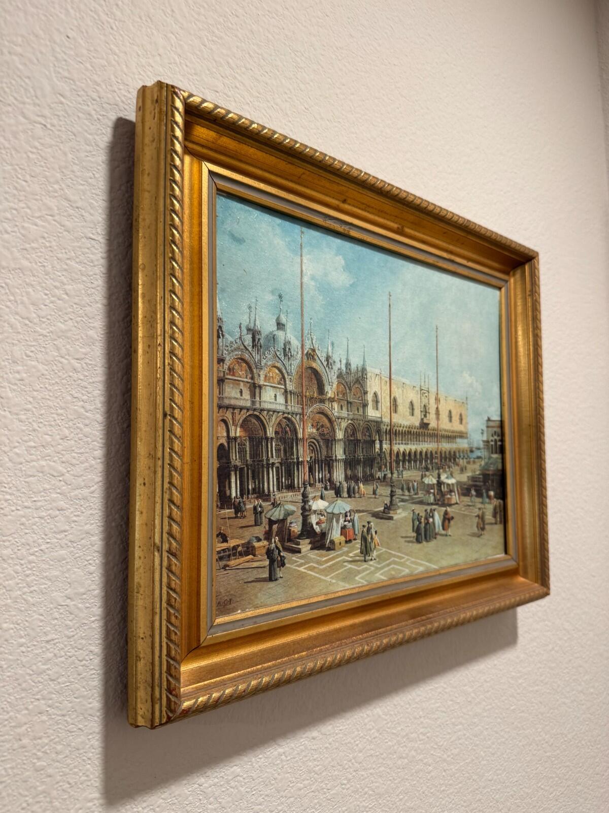 Vintage Framed Canaletto Reproduction Print Piazza San Marco Venice Great Condit