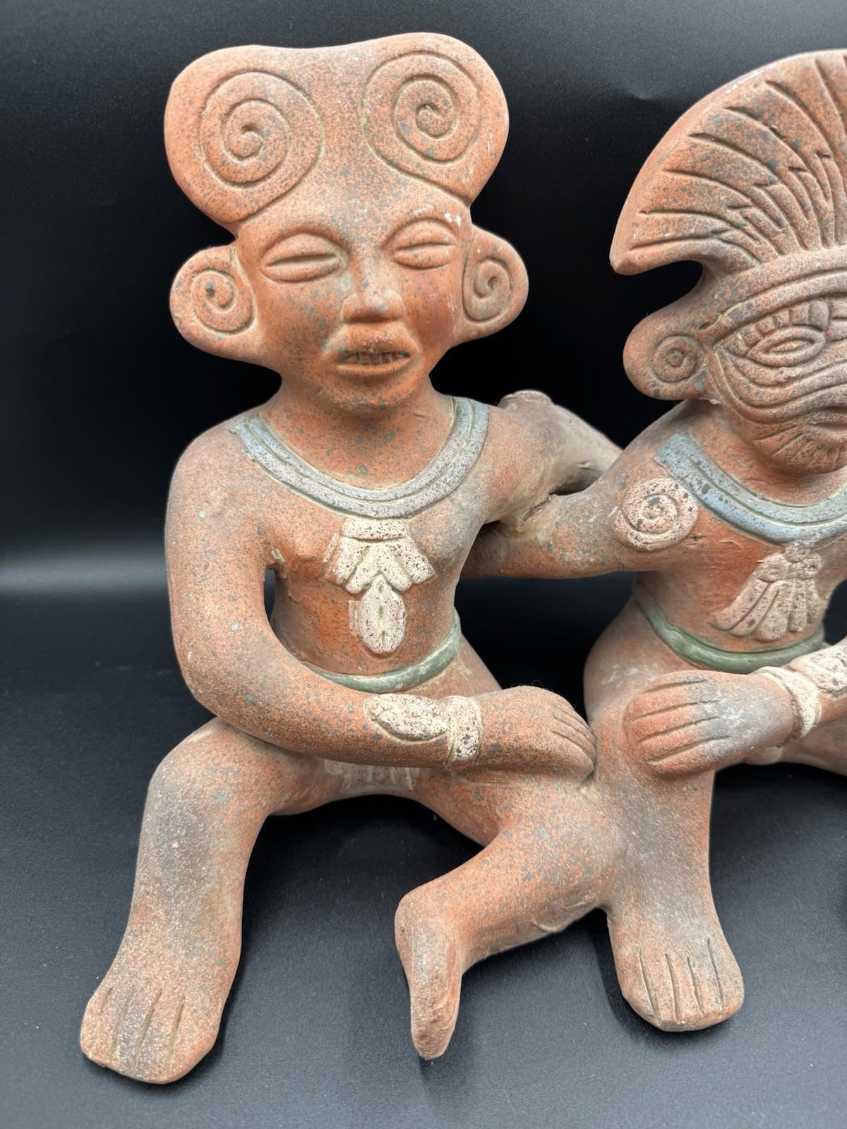 Vintage Mexican Folk Art Pre-Columbian Style Mayan Couple Connected Figurine