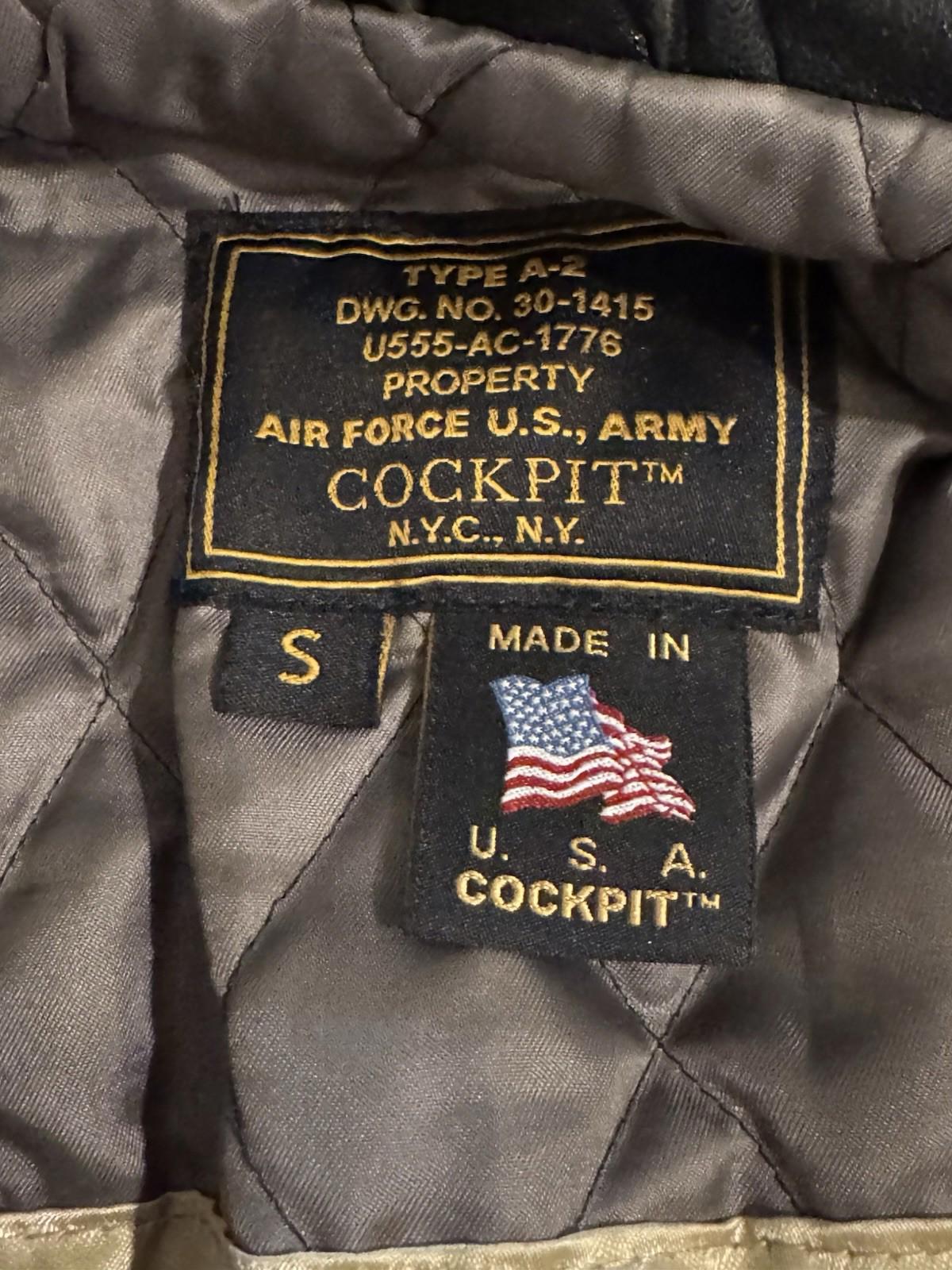 COCKPIT USA Type A-2 Air Force US Army DWG 30-1415 D Brown Leather Jacket Mens S