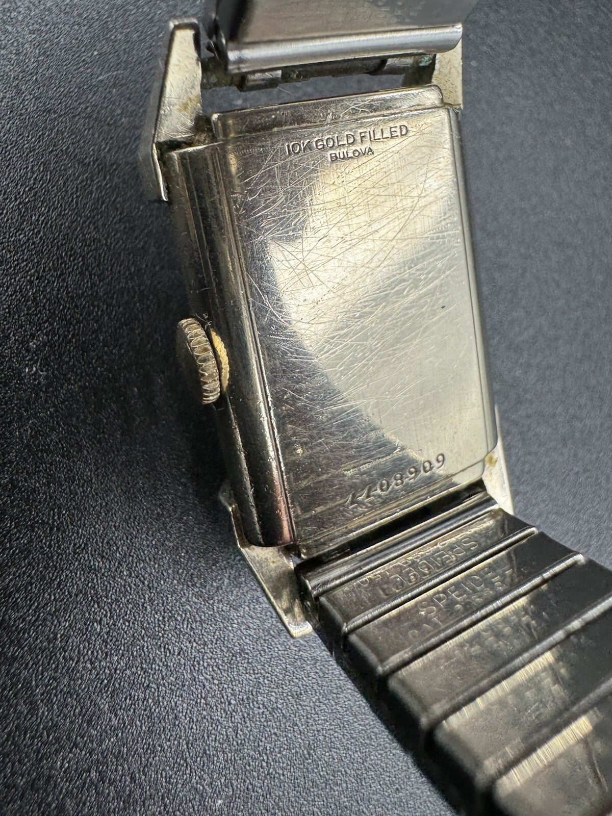 Vintage 1940s Bulova Fifth Avenue Tank Watch 10K Gold Filled Tropical Dial Box E