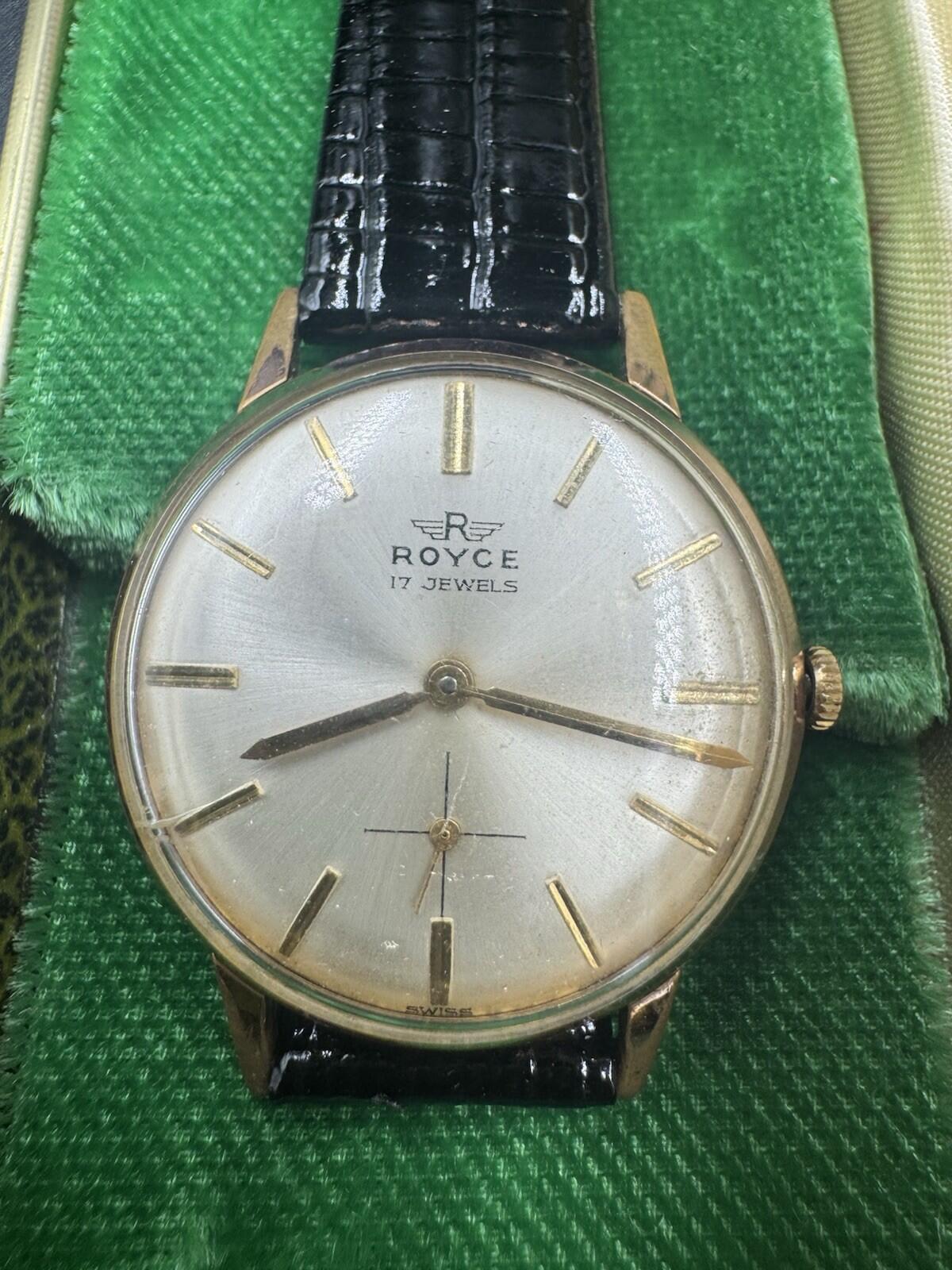 Vintage Royce 17 Jewels Automatic Watch Gold Case Swiss Made – Original Box Srvc