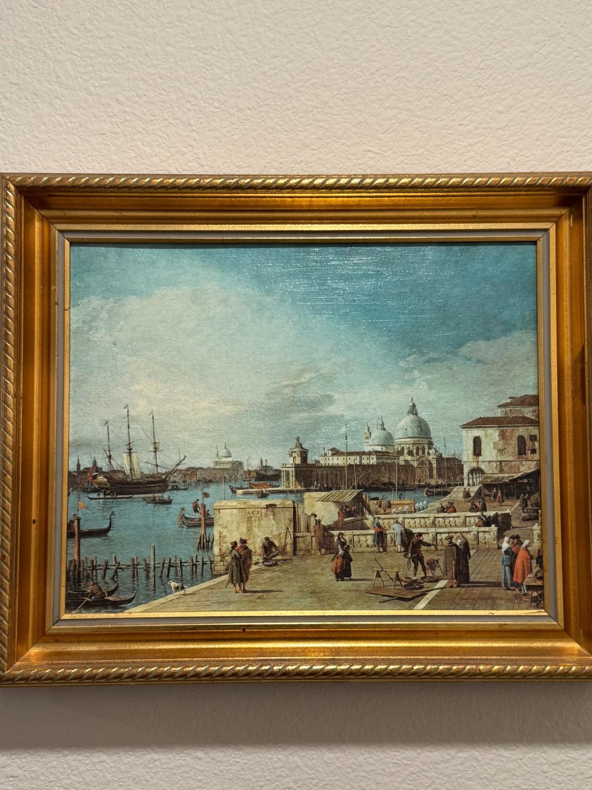 Vintage Framed Canaletto Reproduction Print The Quay of the Piazzetta Venice VG+