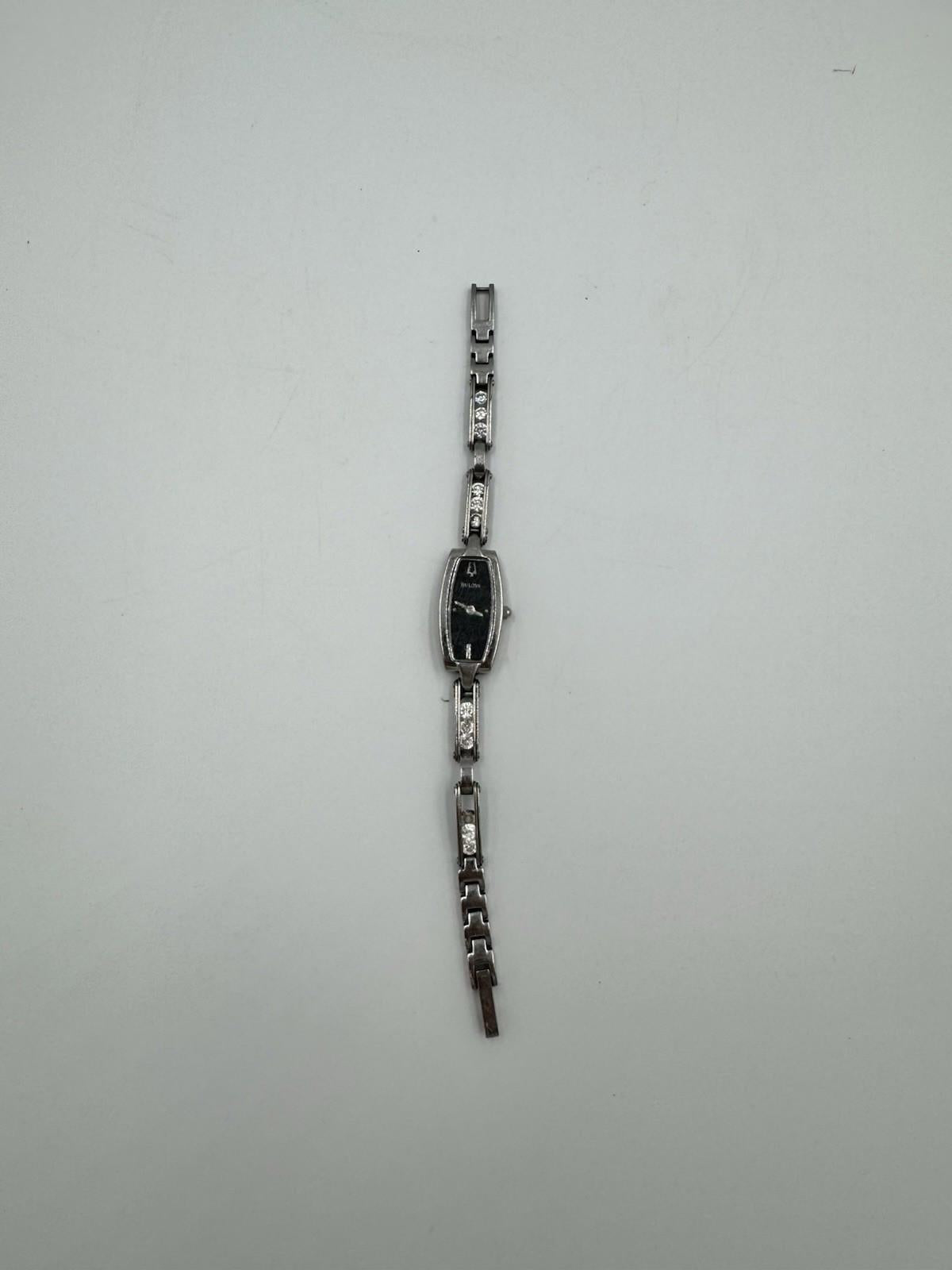 Bulova Womens Floating Crystals Black Dial Silver Stainless