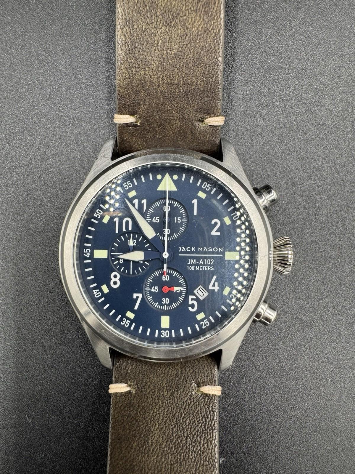 Jack Mason Men's Chronograph Watch Aviator Saddle Leather Strap JM-A102-018 VG+