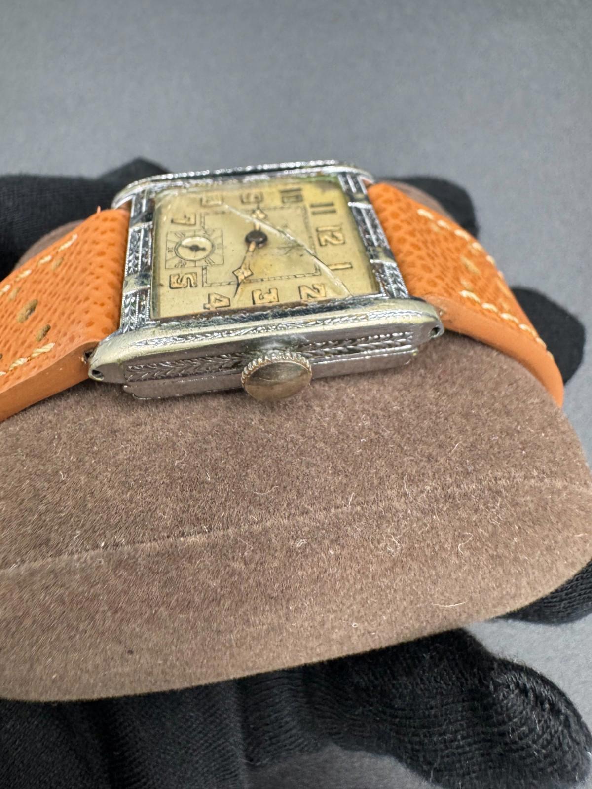Vintage 1930s Bulova Engraved Tank Pat Jan 11 1927 17J Swiss Non-Running Cracked