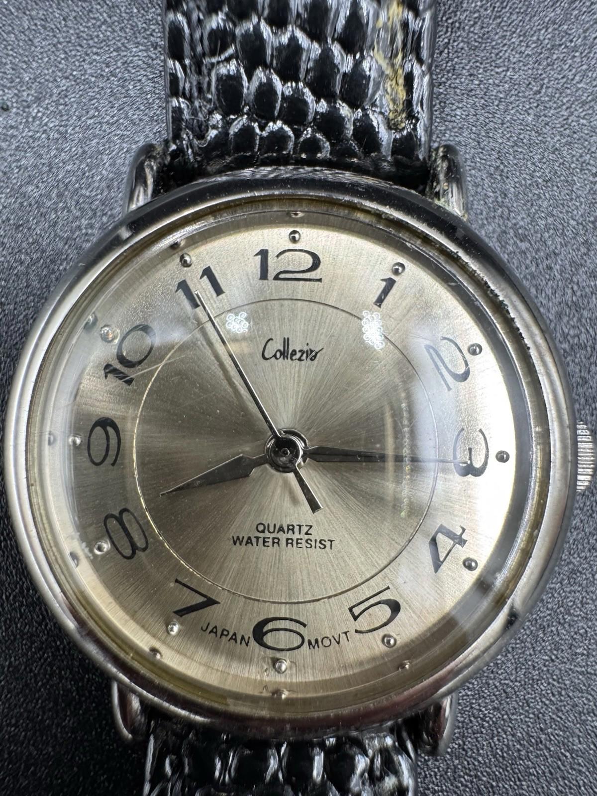 Vintage Collezio Ladies Quartz Watch Gold Dial Black Lizard Strap Japan Movement