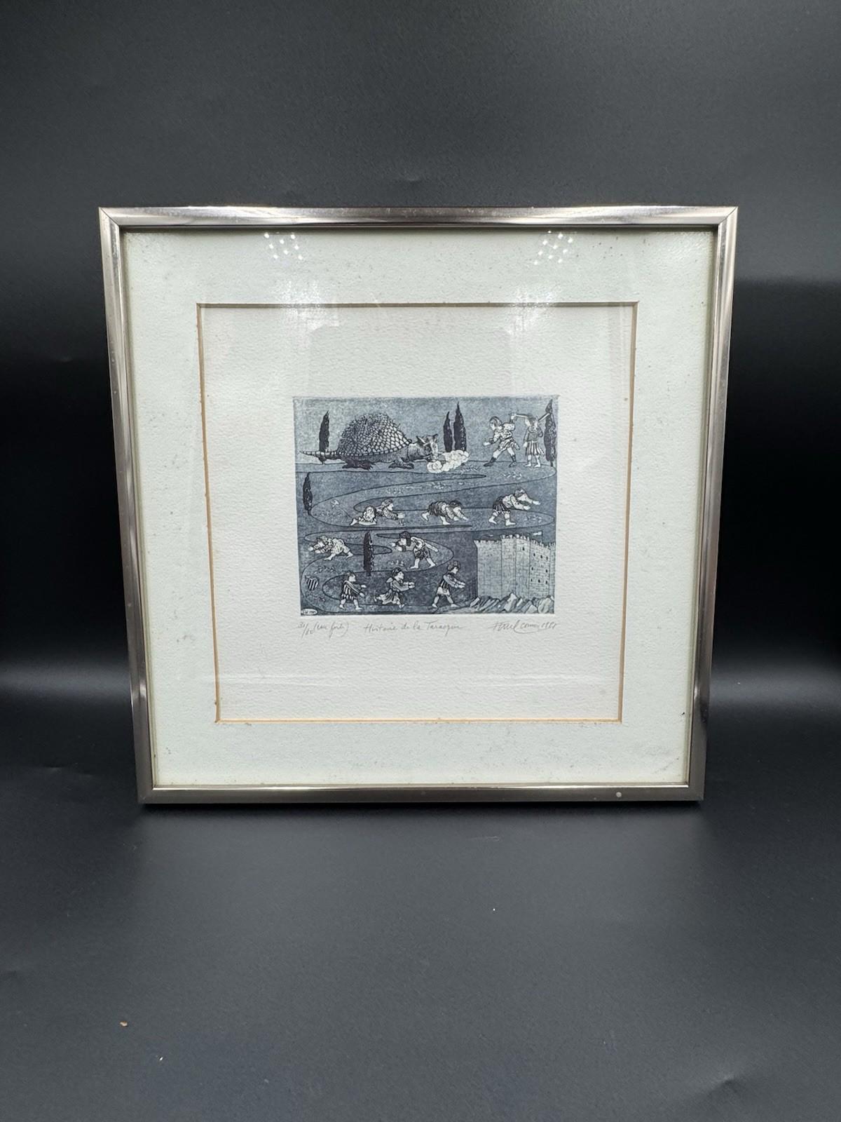 Signed Paul Comolli ? Histoire de la Tarasque Etching Print 31/80 1981 Framed VG