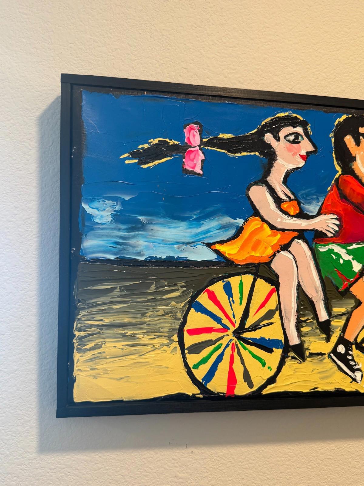 Original Vova Vladimir Mingar Acrylic Painting Bicycle Couple Signed with COA NM
