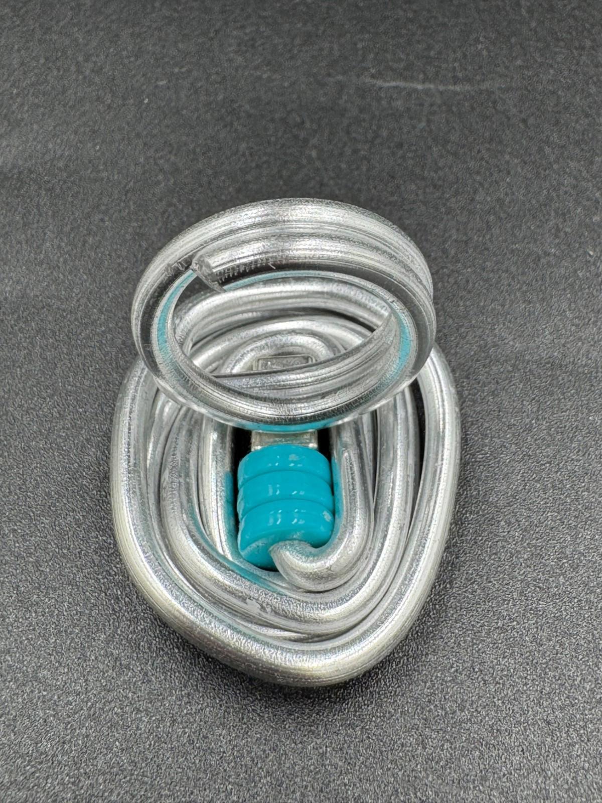 Handmade Bauhaus Inspired Aluminum Puzzle Ring Argentine Designer Teal Disc NM+