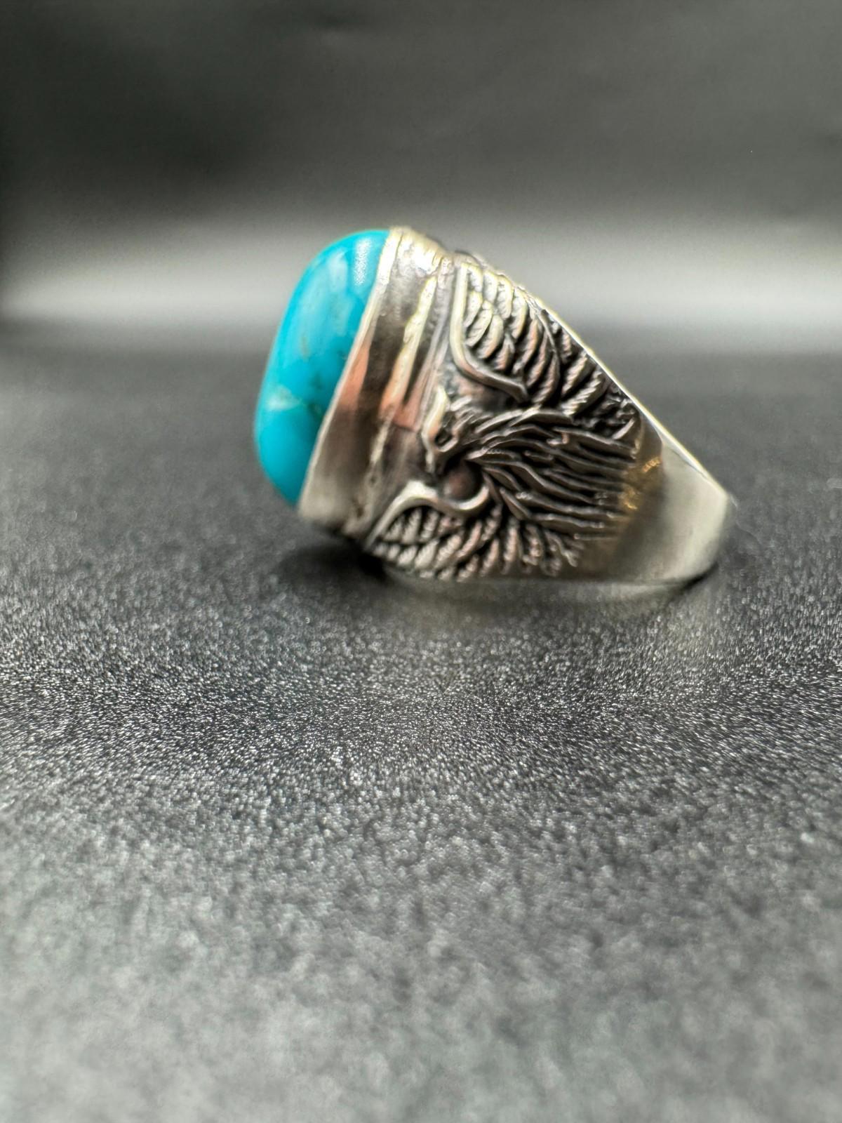 Vintage Navajo Turquoise Sterling Silver Ring Arthur J Williams Cabochon 12.69g
